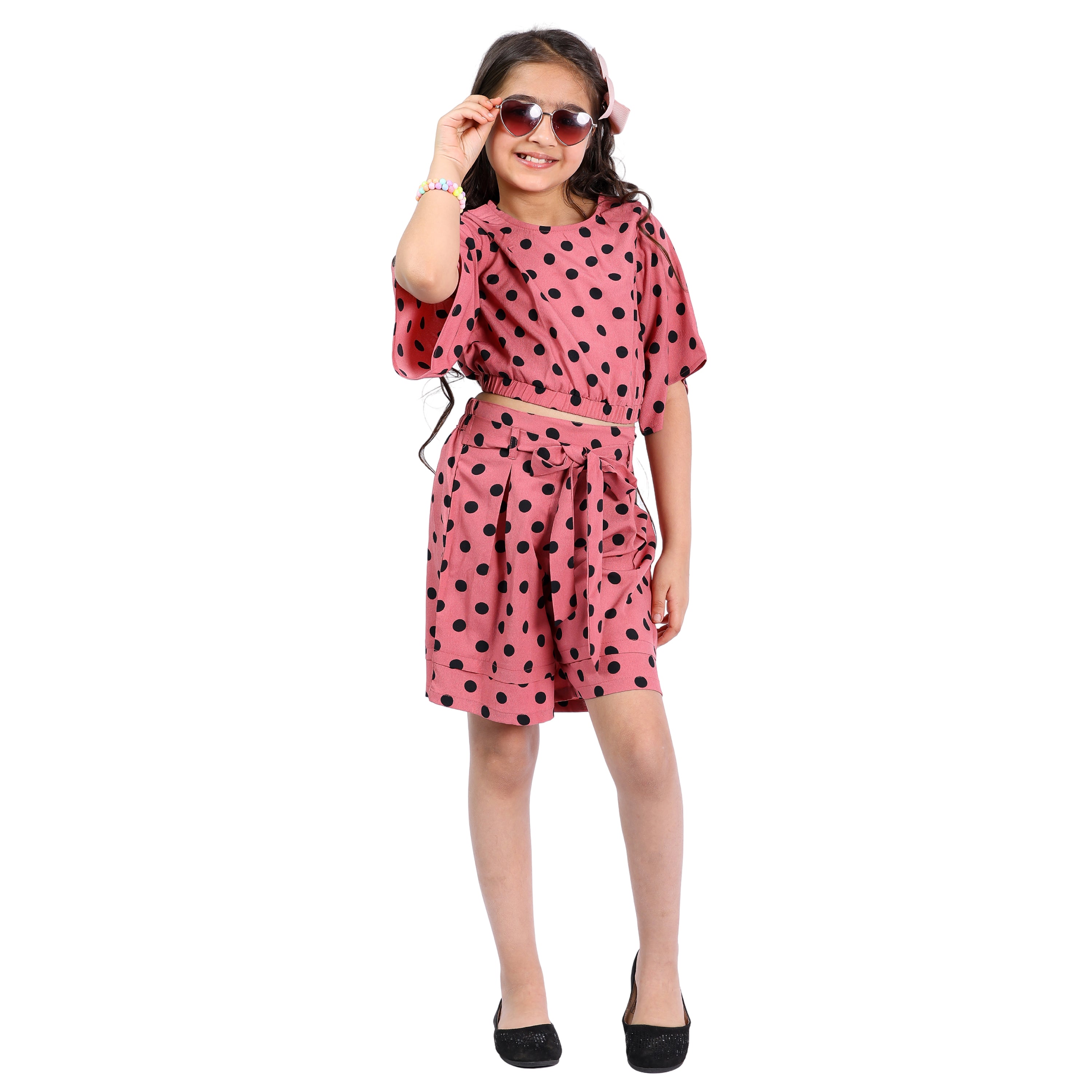 Girls Polka Dot Crop Top with Shorts Set (4–10 Yrs)