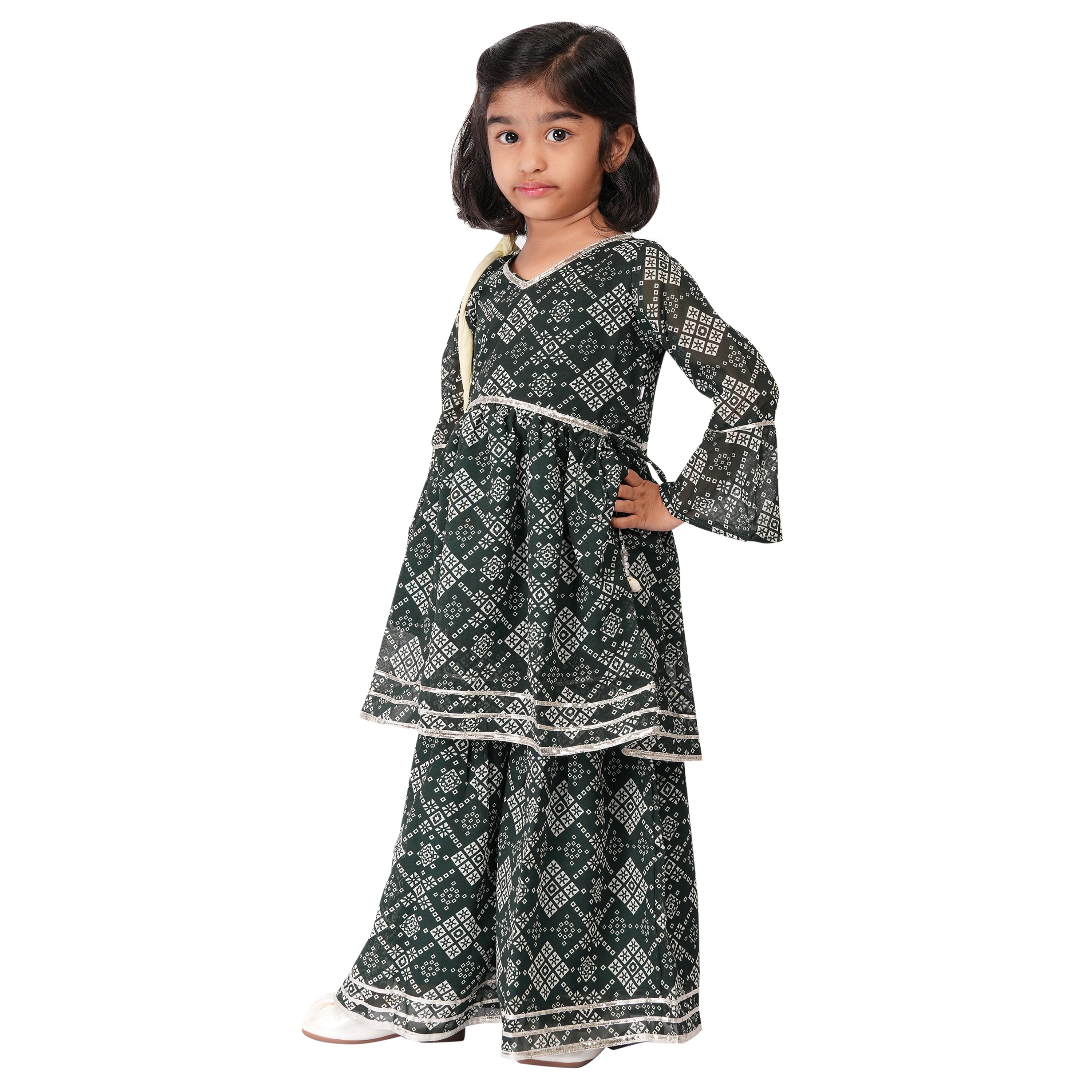 Girls Jaipuri Printed Sharara Set – Gota Work & Bell Sleeves (Ethnic Wear)