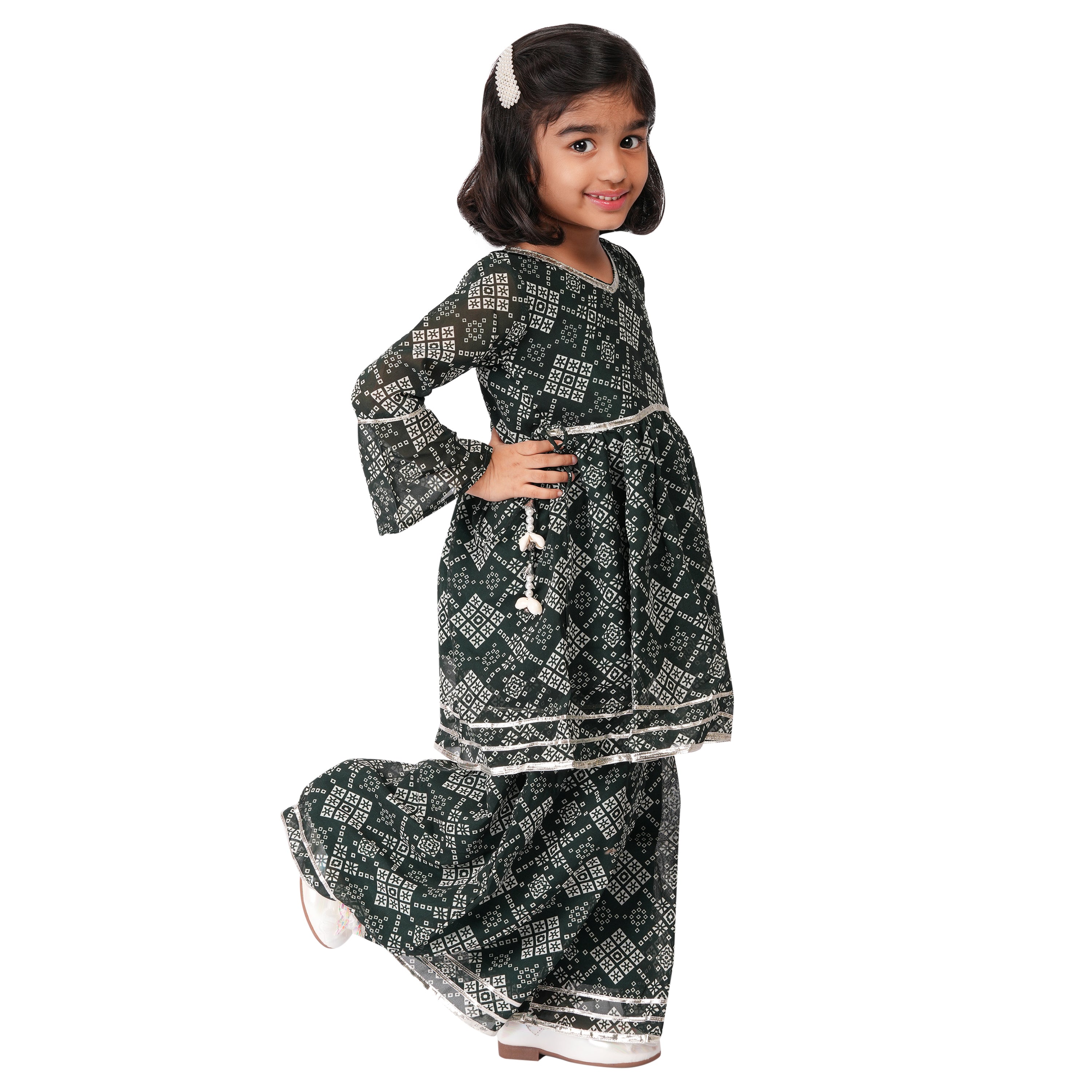 Girls Jaipuri Printed Sharara Set – Gota Work & Bell Sleeves (Ethnic Wear)