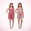Set of 2 Girls Short Jumpsuits in Red & Multi Color with Tassel Dori (4–10 Yrs)