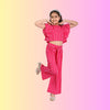 Girls Long Clothing Set – Pink Polka Print, Collar Neck (4–10 Yrs)