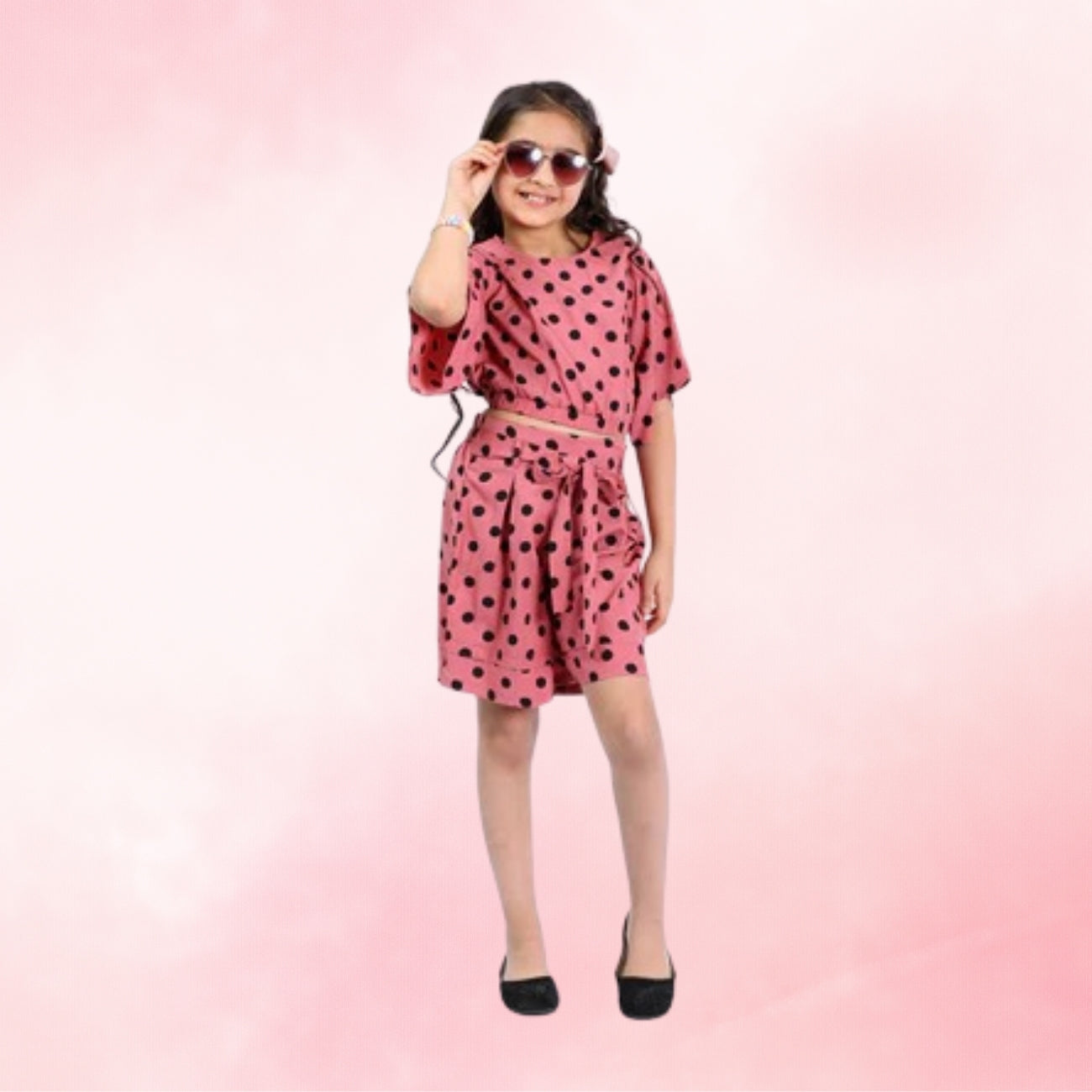 Girls Polka Dot Crop Top with Shorts Set (4–10 Yrs)