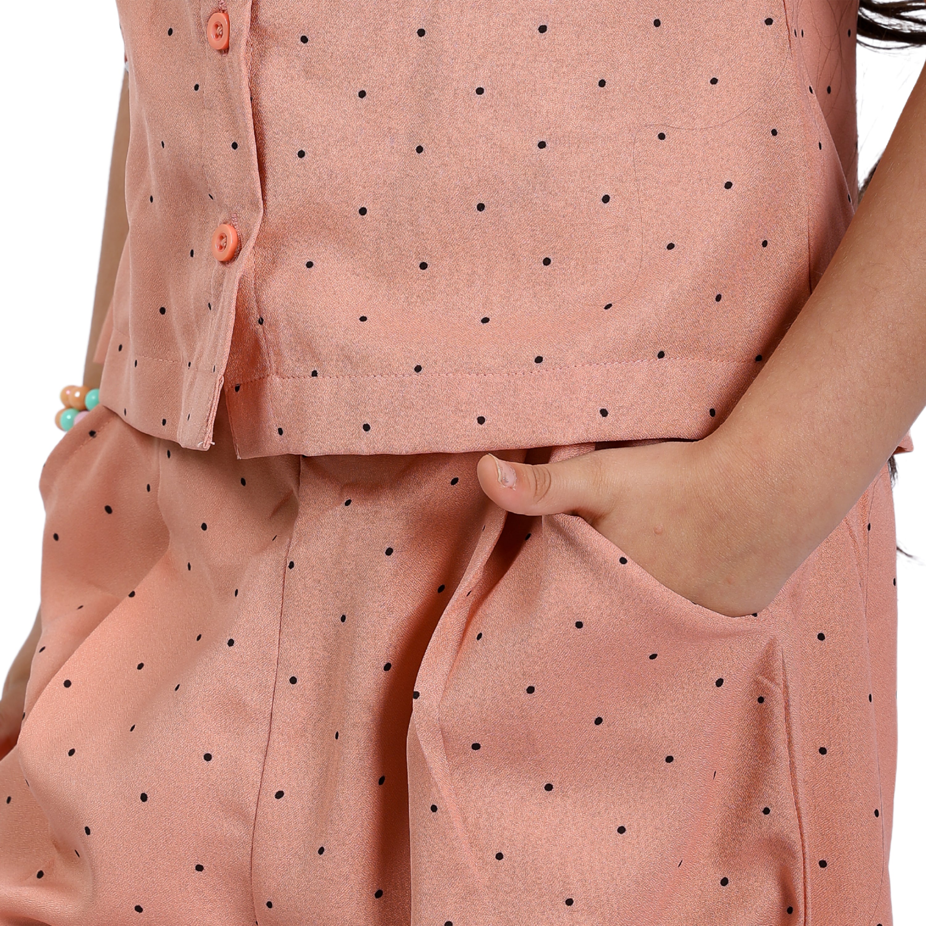 Girls Clothing Set – Beige Polka with Floral Embroidery (4–10 Yrs)