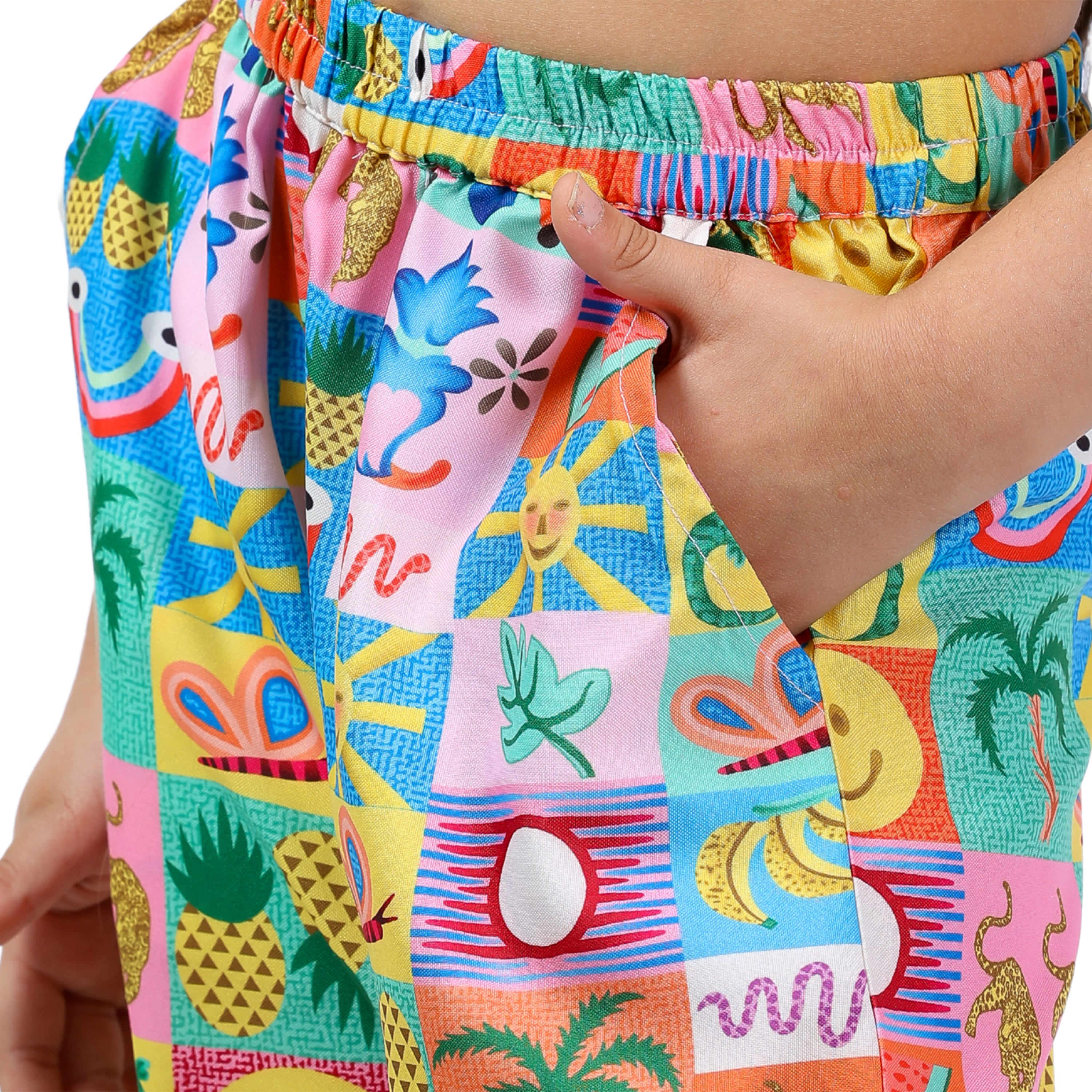 Girls Clothing Set – Yellow Abstract Print, Collar Style (4–10 Yrs)