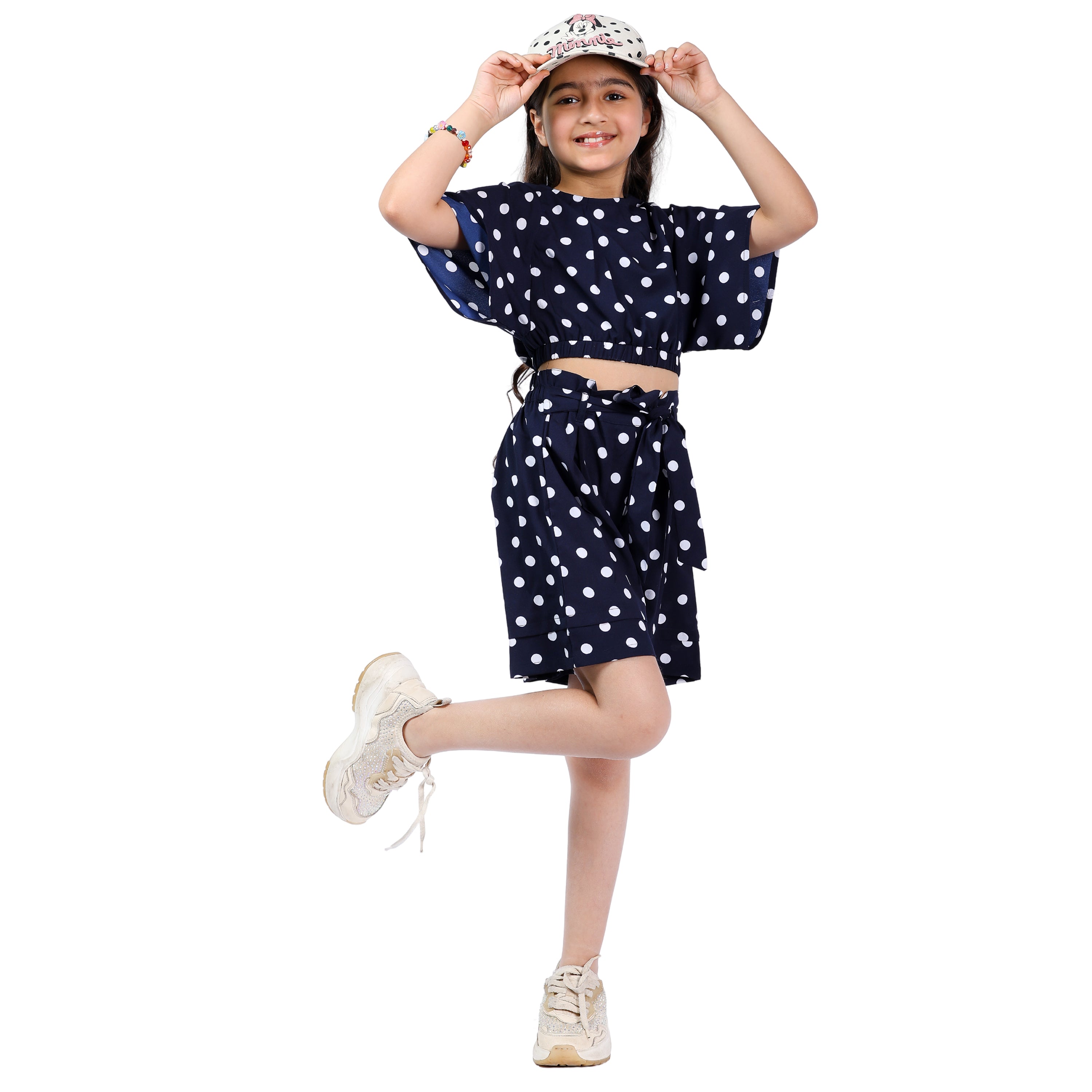 Girls Polka Crop Top & Shorts Set – Navy/White (4–10 Yrs)
