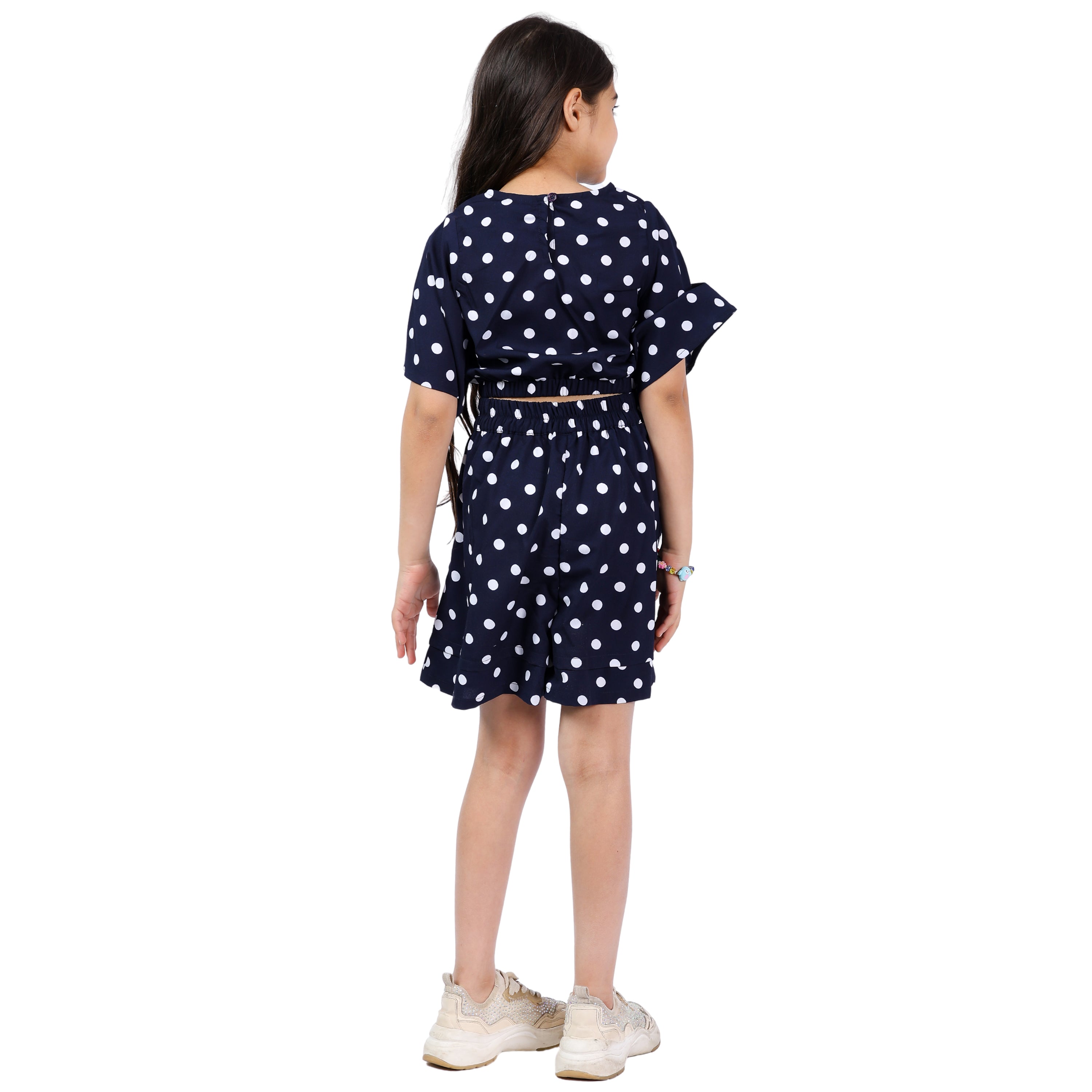 Girls Polka Crop Top & Shorts Set – Navy/White (4–10 Yrs)