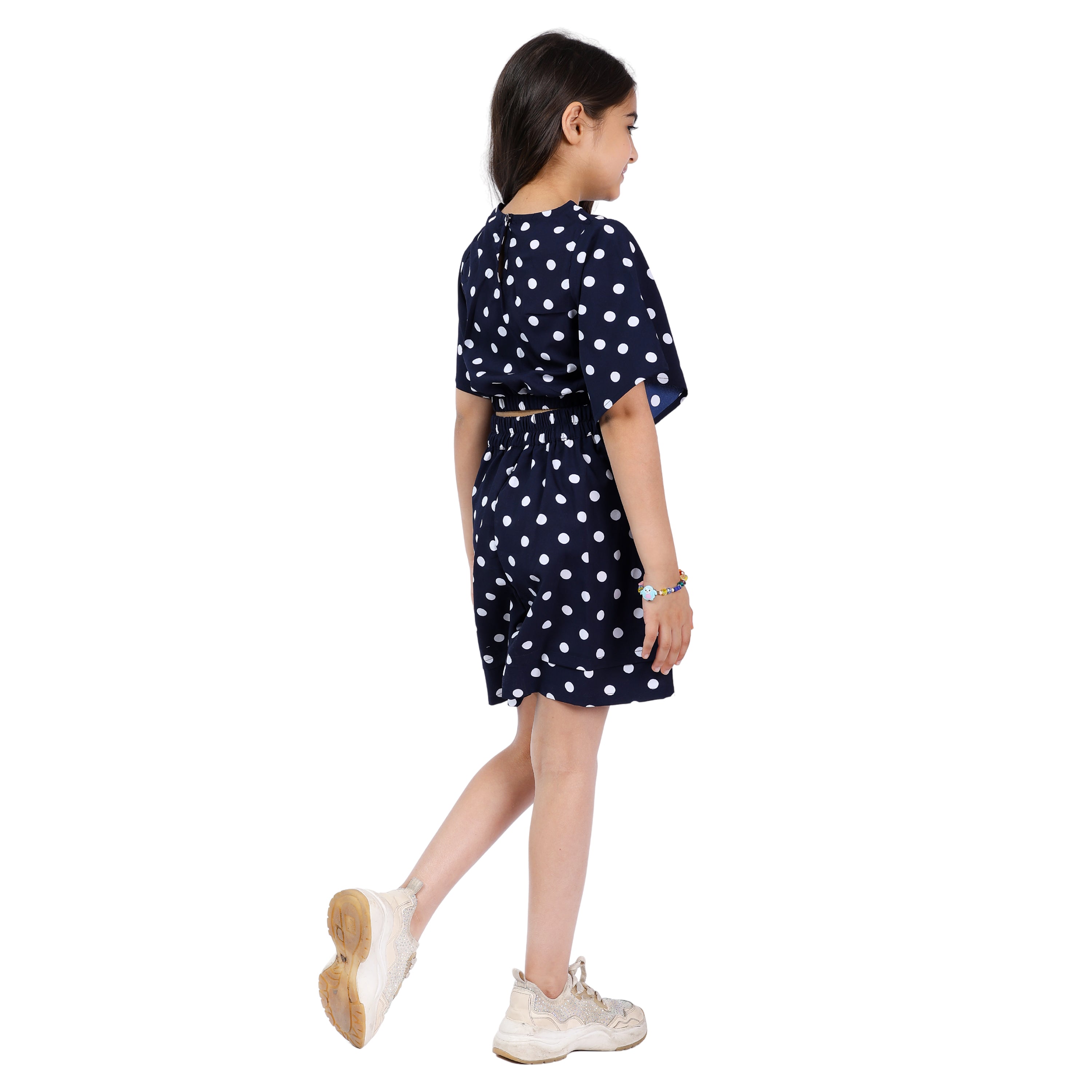Girls Polka Crop Top & Shorts Set – Navy/White (4–10 Yrs)