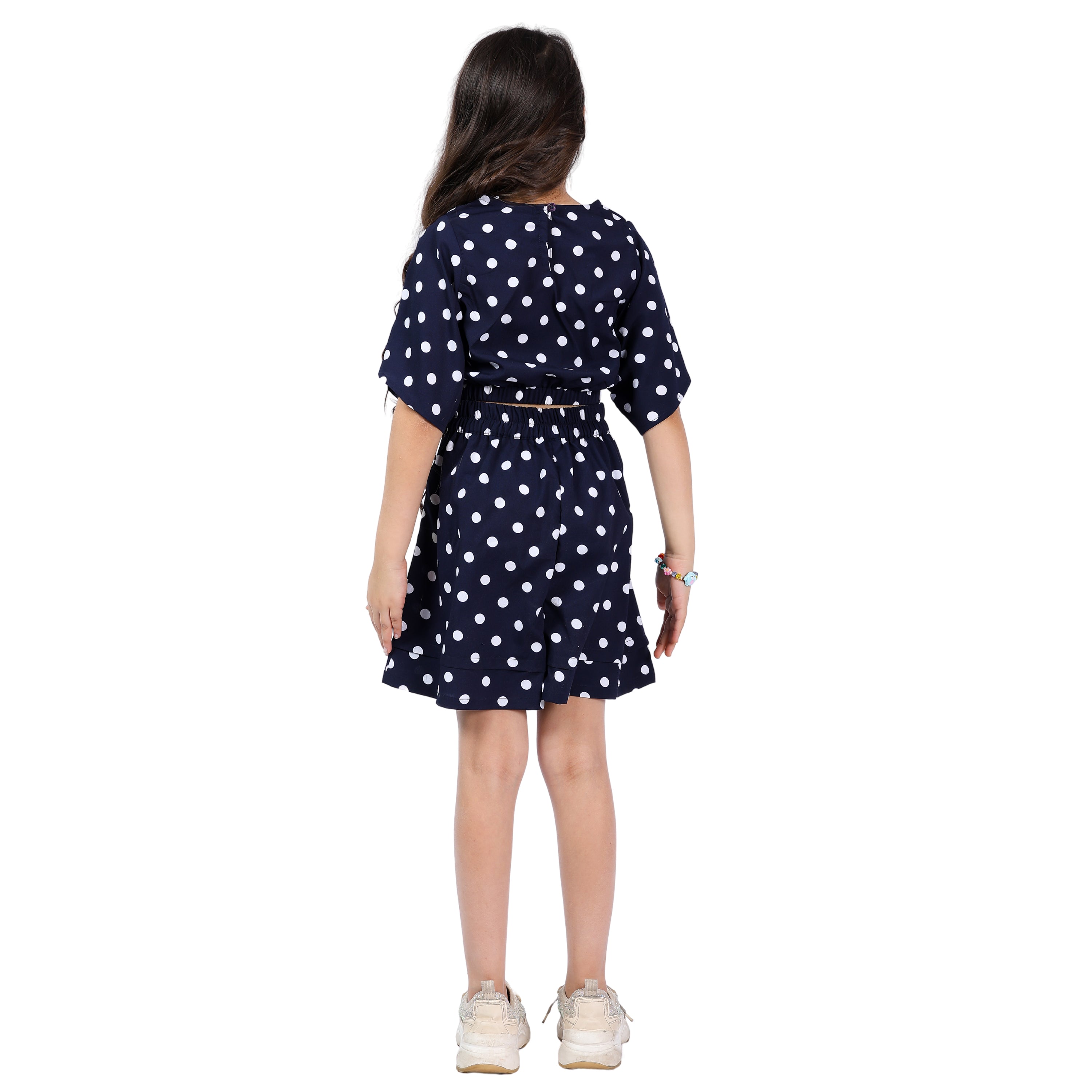 Girls Polka Crop Top & Shorts Set – Navy/White (4–10 Yrs)