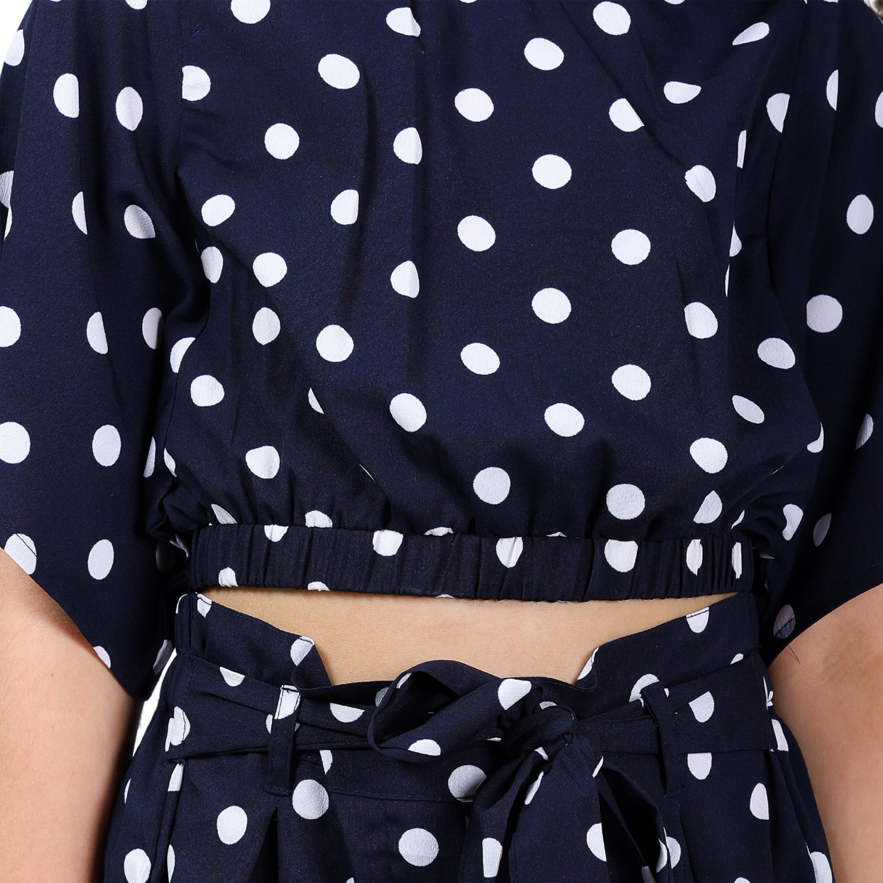 Girls Polka Crop Top & Shorts Set – Navy/White (4–10 Yrs)