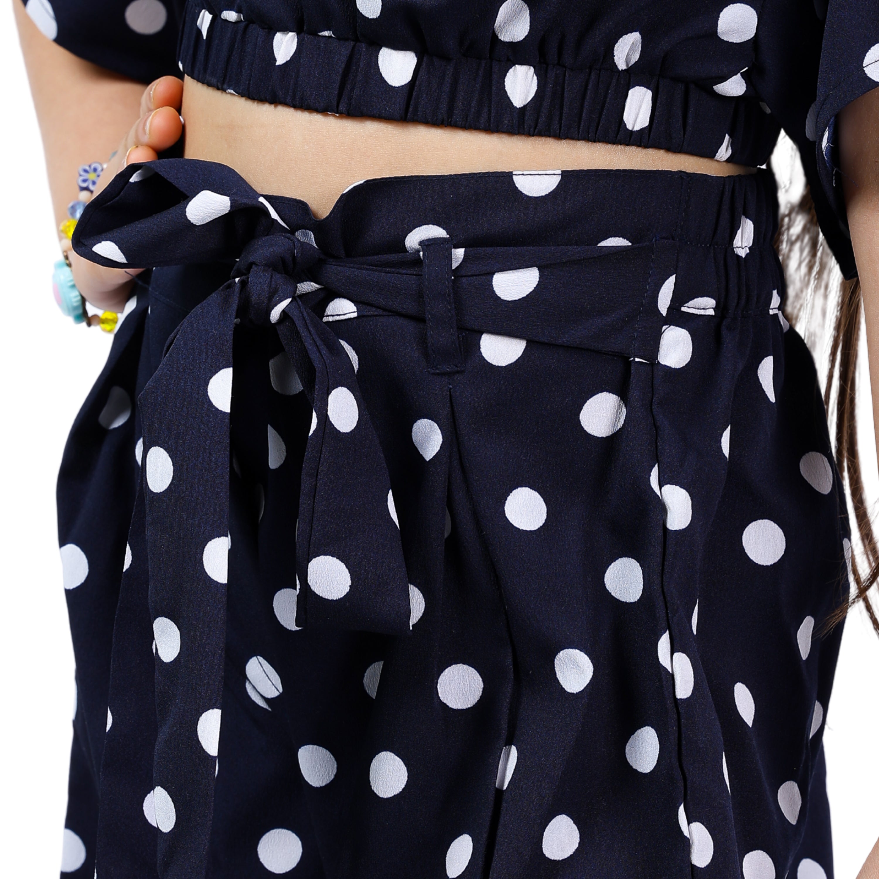 Girls Polka Crop Top & Shorts Set – Navy/White (4–10 Yrs)