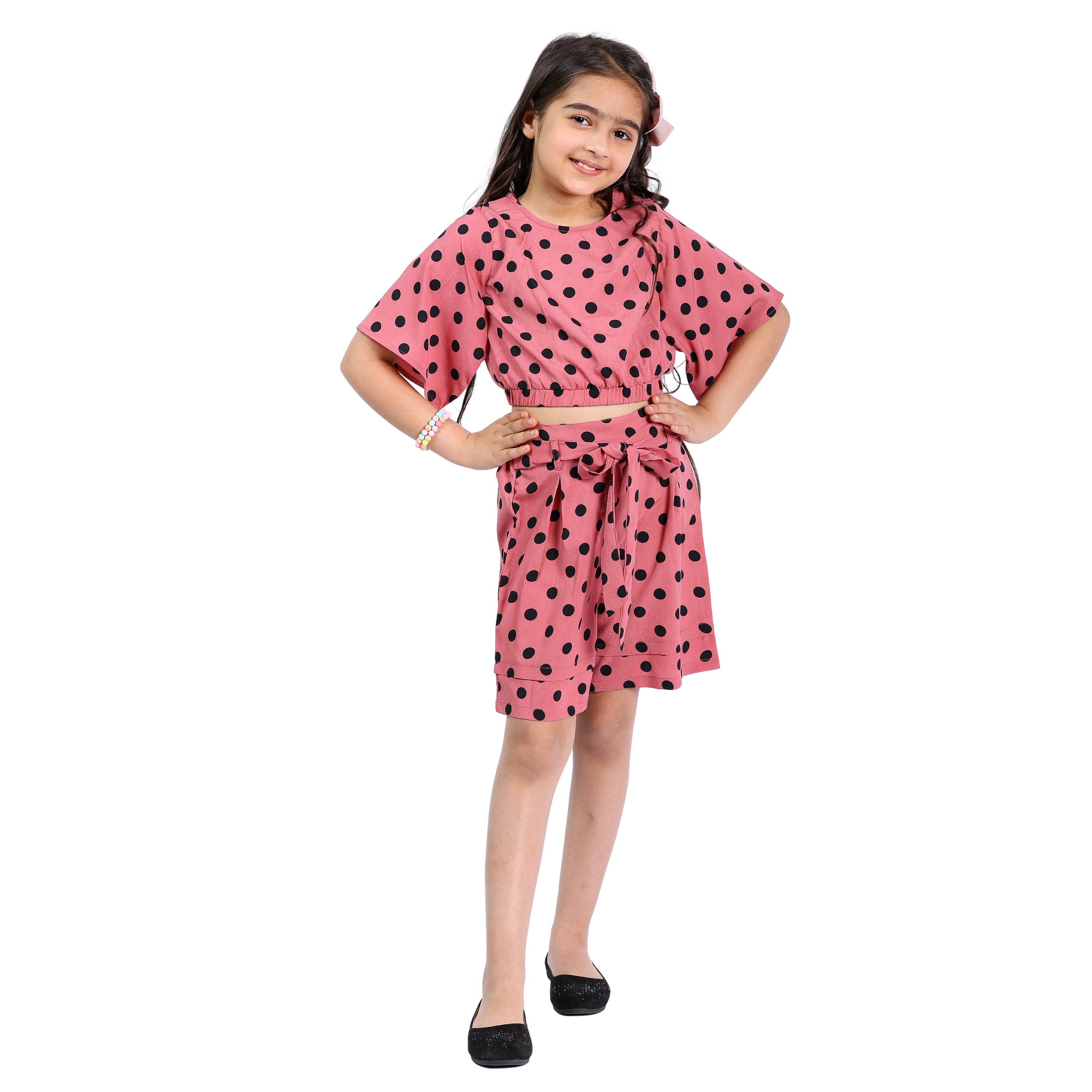 Girls Polka Dot Crop Top with Shorts Set (4–10 Yrs)