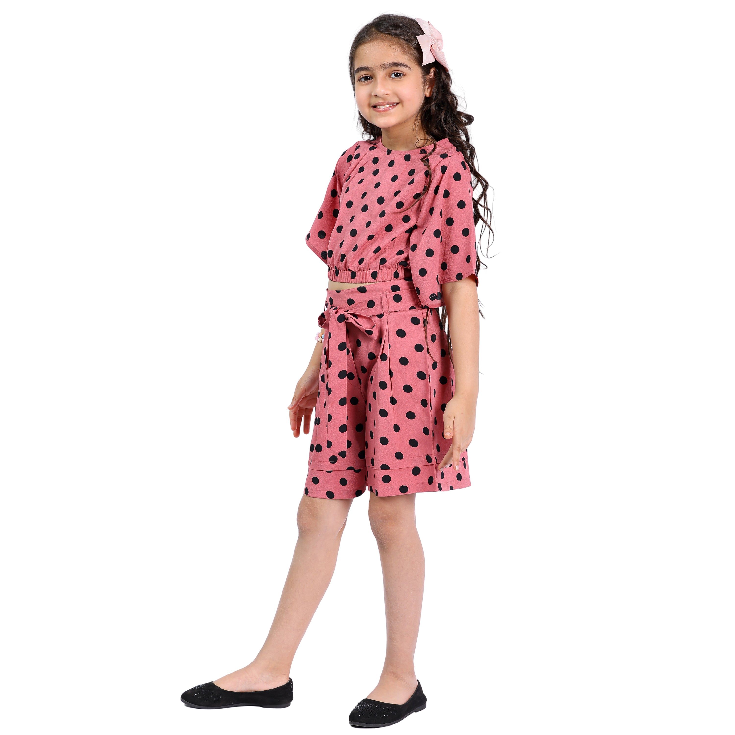 Girls Polka Dot Crop Top with Shorts Set (4–10 Yrs)