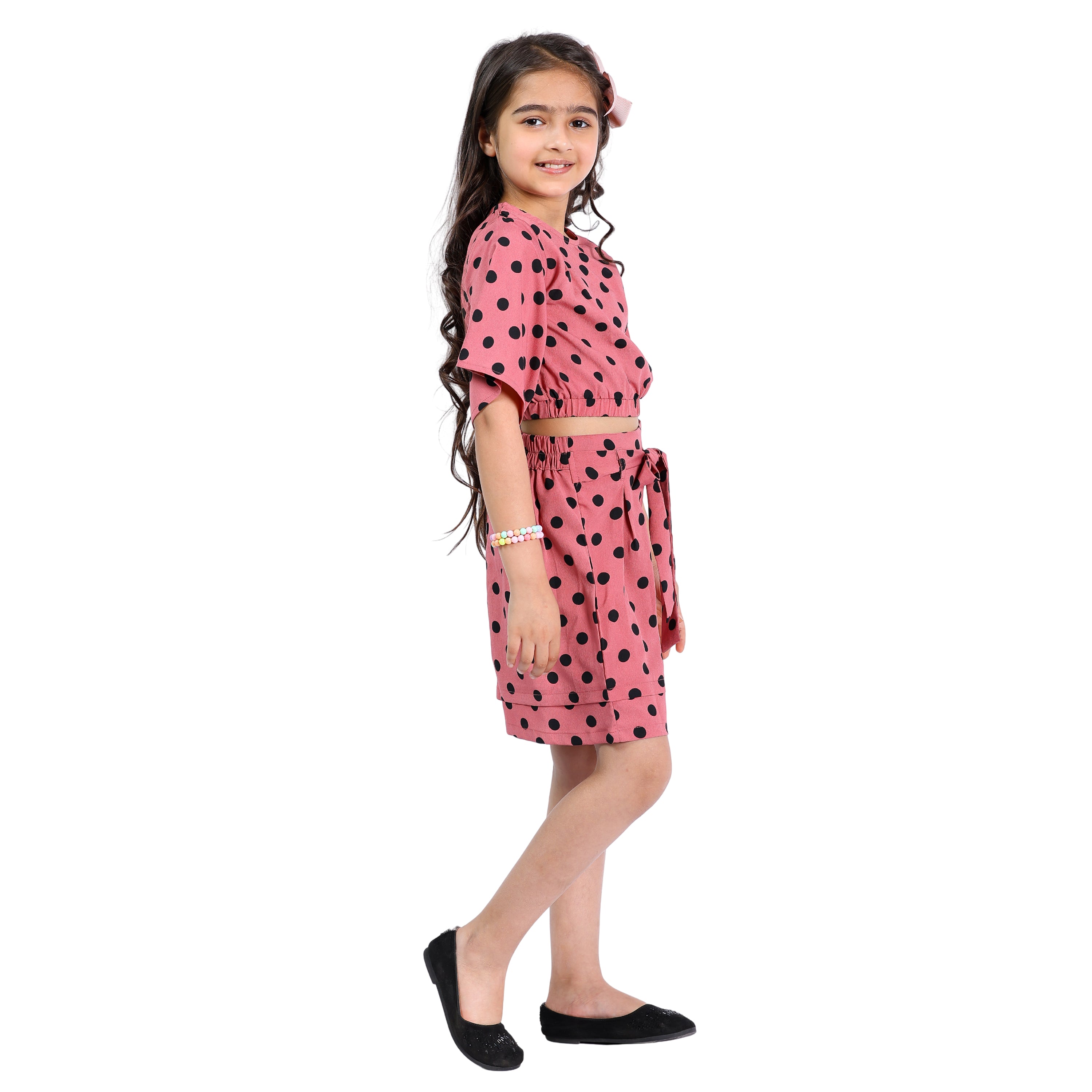 Girls Polka Dot Crop Top with Shorts Set (4–10 Yrs)