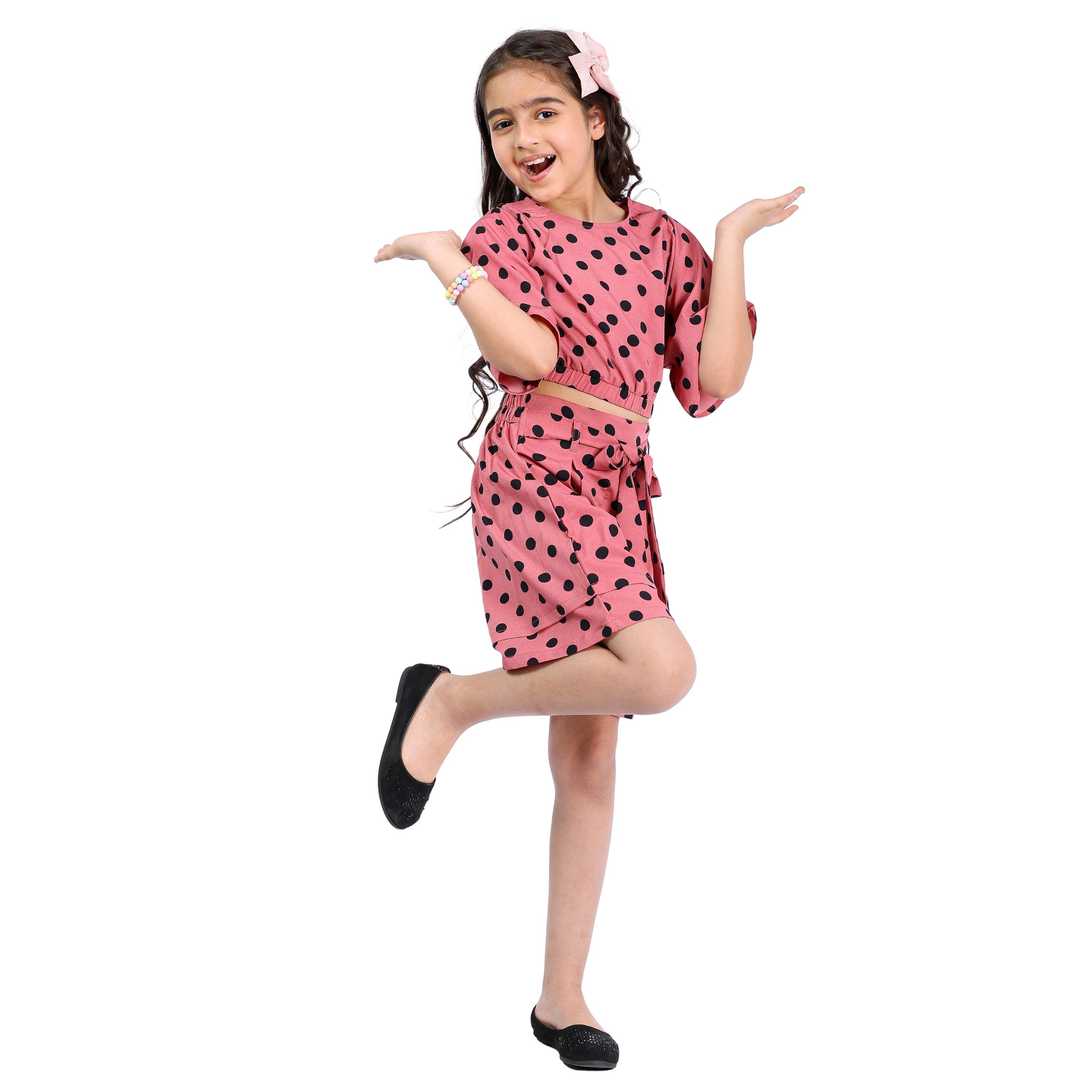 Girls Polka Dot Crop Top with Shorts Set (4–10 Yrs)