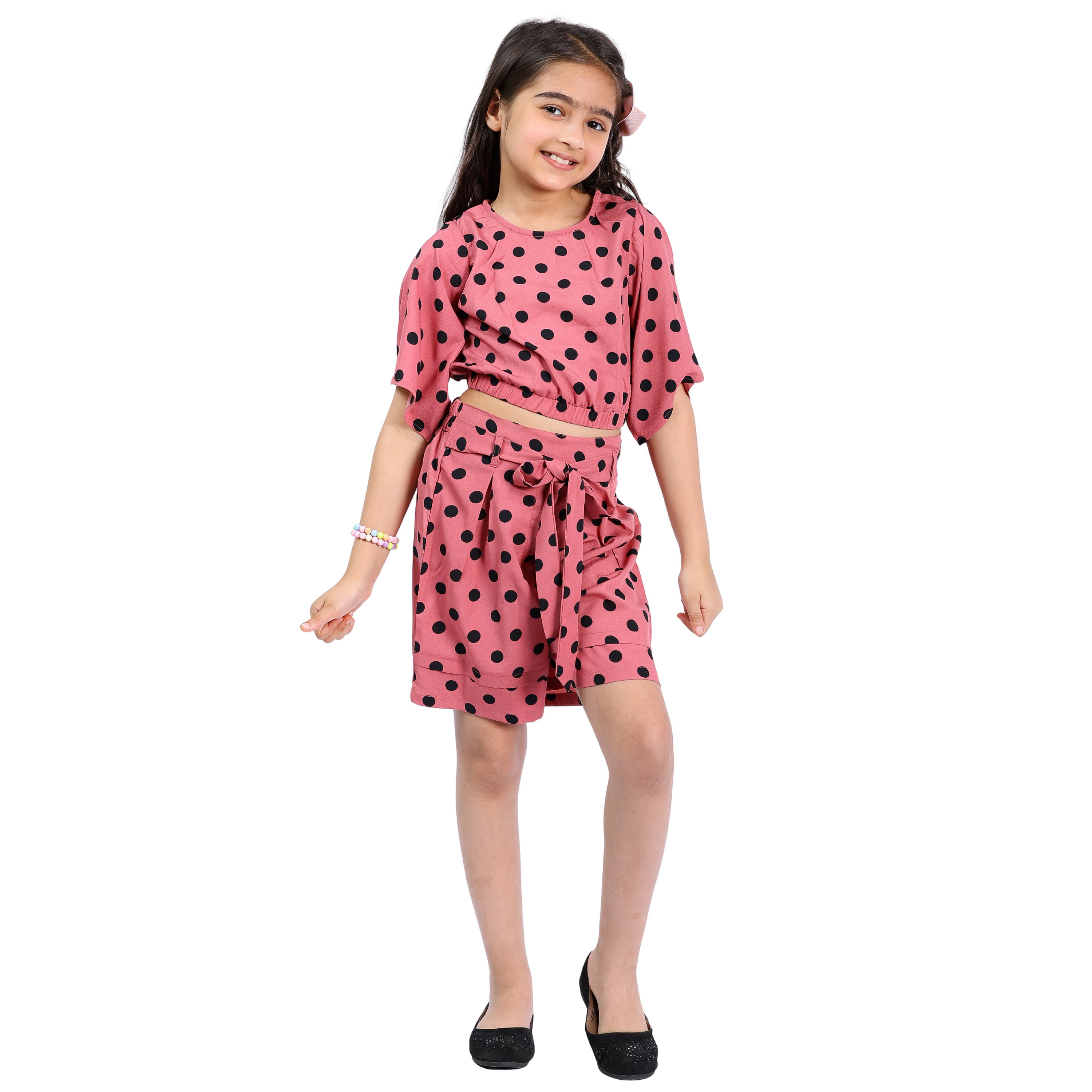 Girls Polka Dot Crop Top with Shorts Set (4–10 Yrs)
