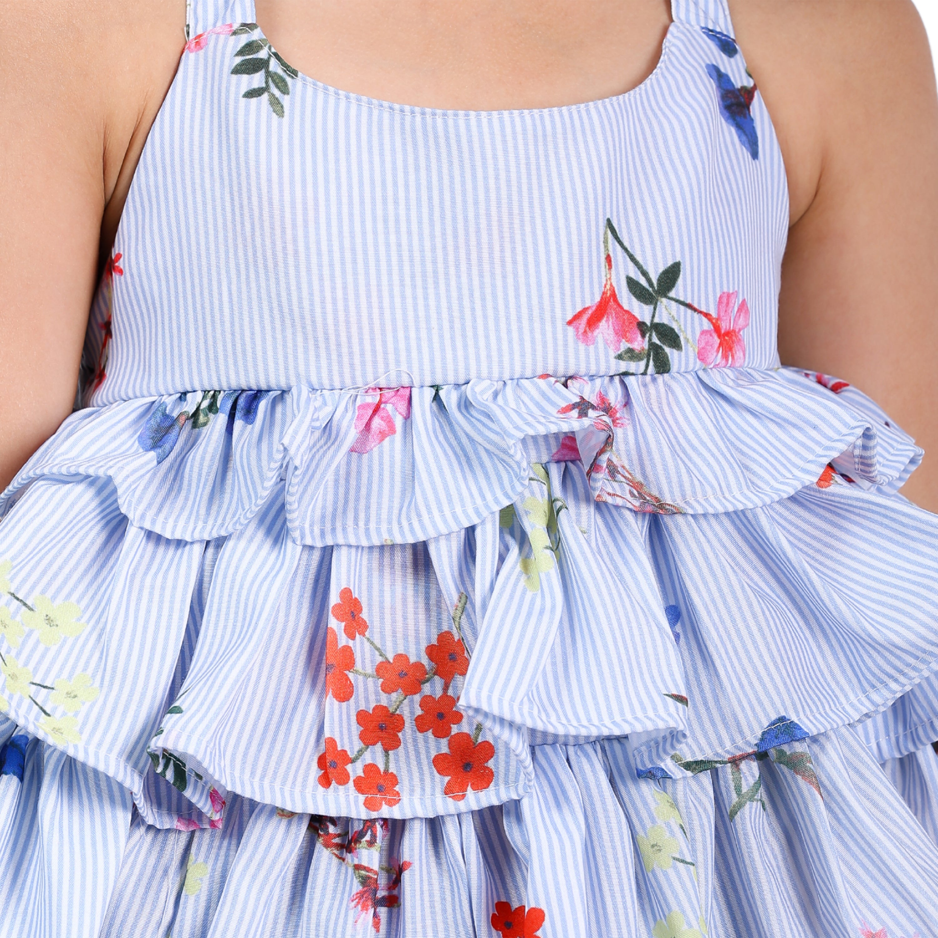 Girls Polka Printed Frill Top with Denim Shorts Set (4–10 Yrs)