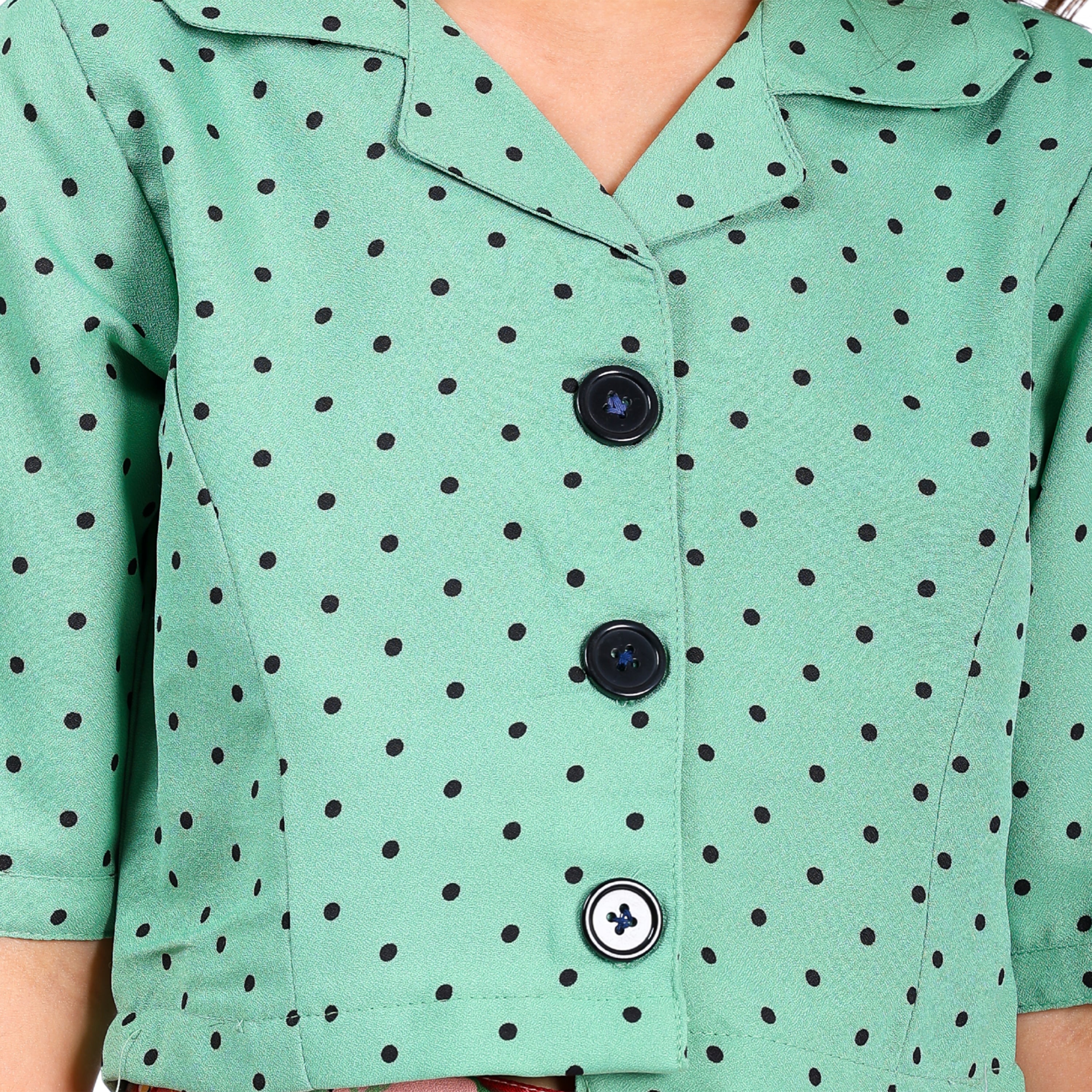 Girls Polka Dot Top & Floral Palazzo Set – Green (4–10 Yrs)