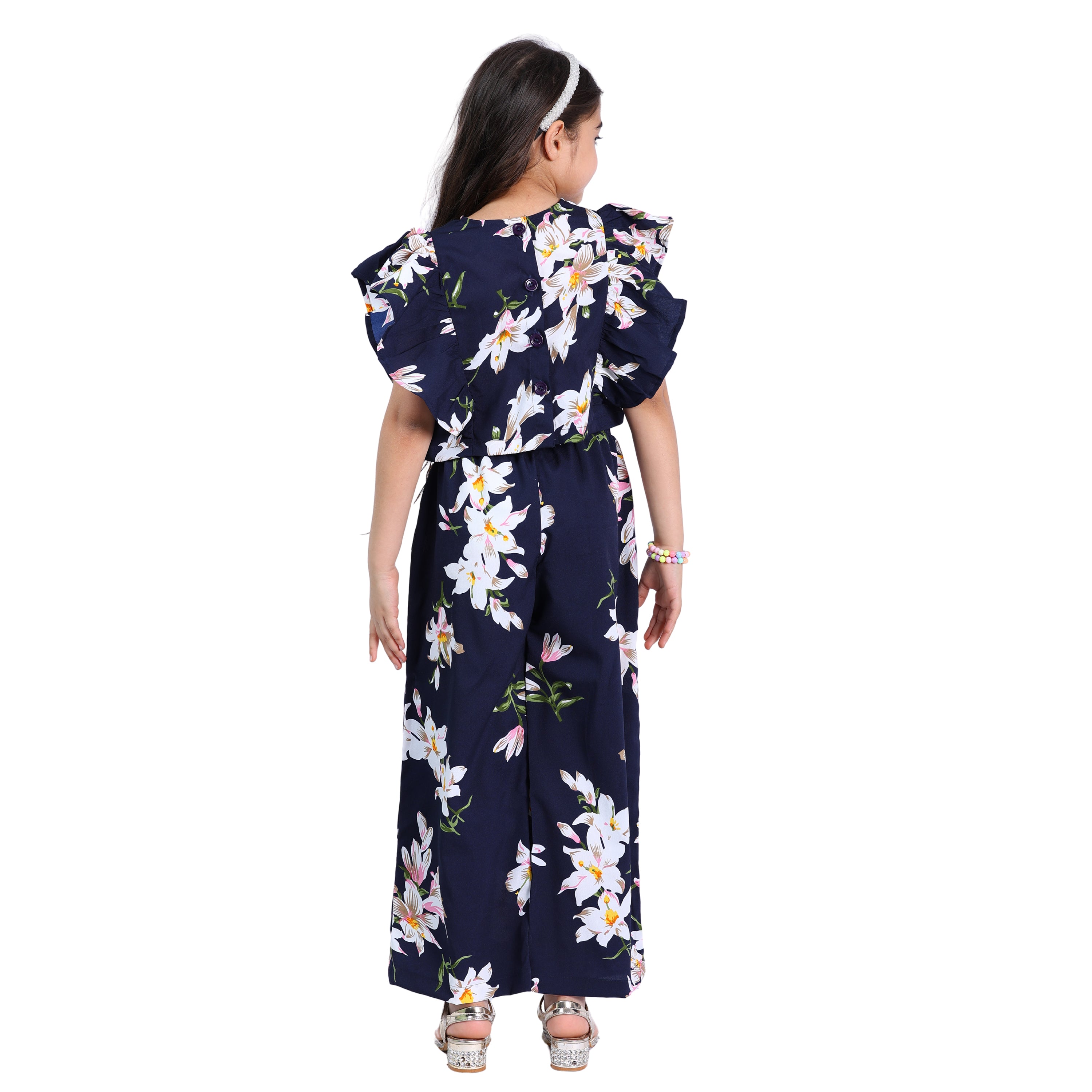 Girls Navy Floral & Polka Printed Clothing Set – Top with Palazzo (4–10 Yrs)