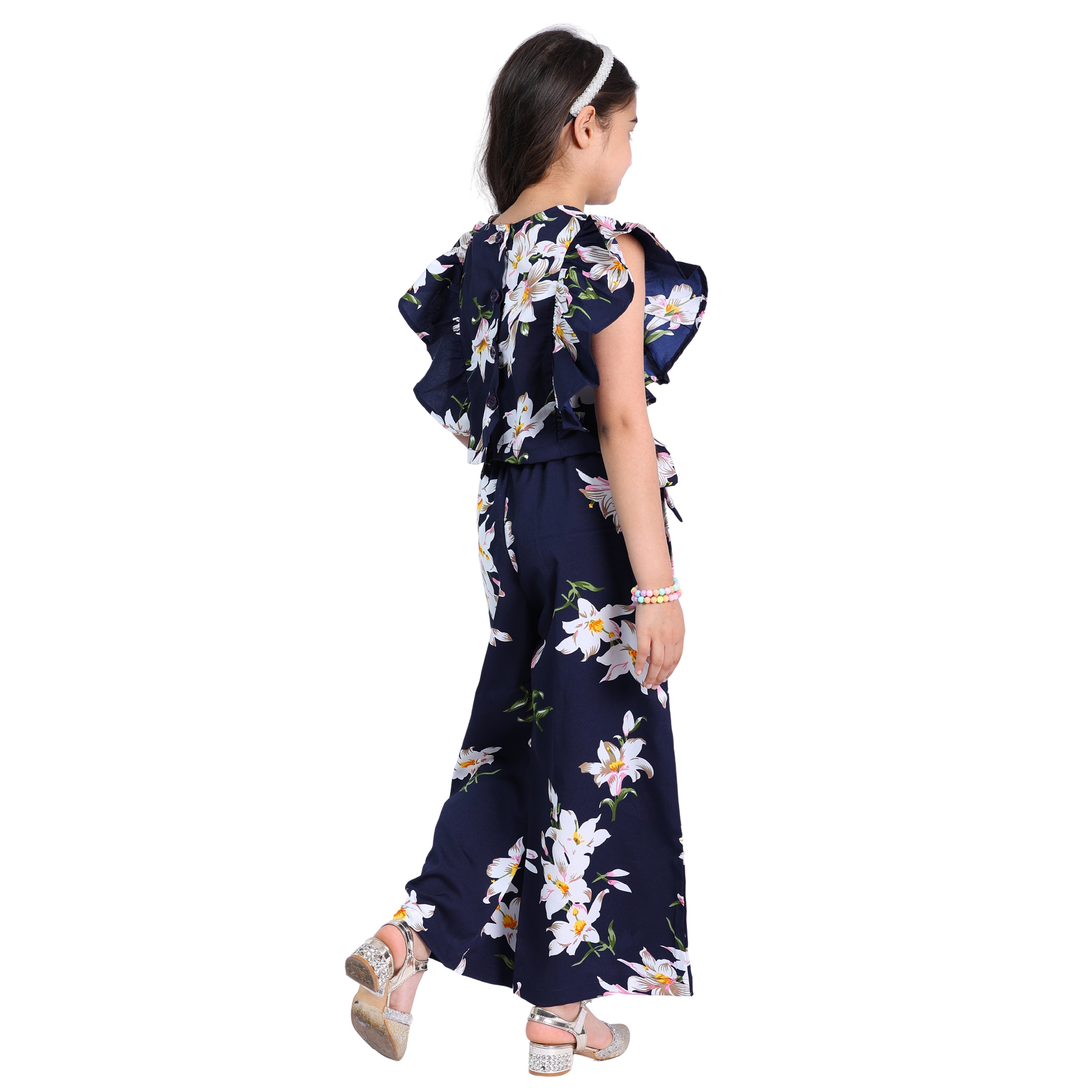 Girls Navy Floral & Polka Printed Clothing Set – Top with Palazzo (4–10 Yrs)