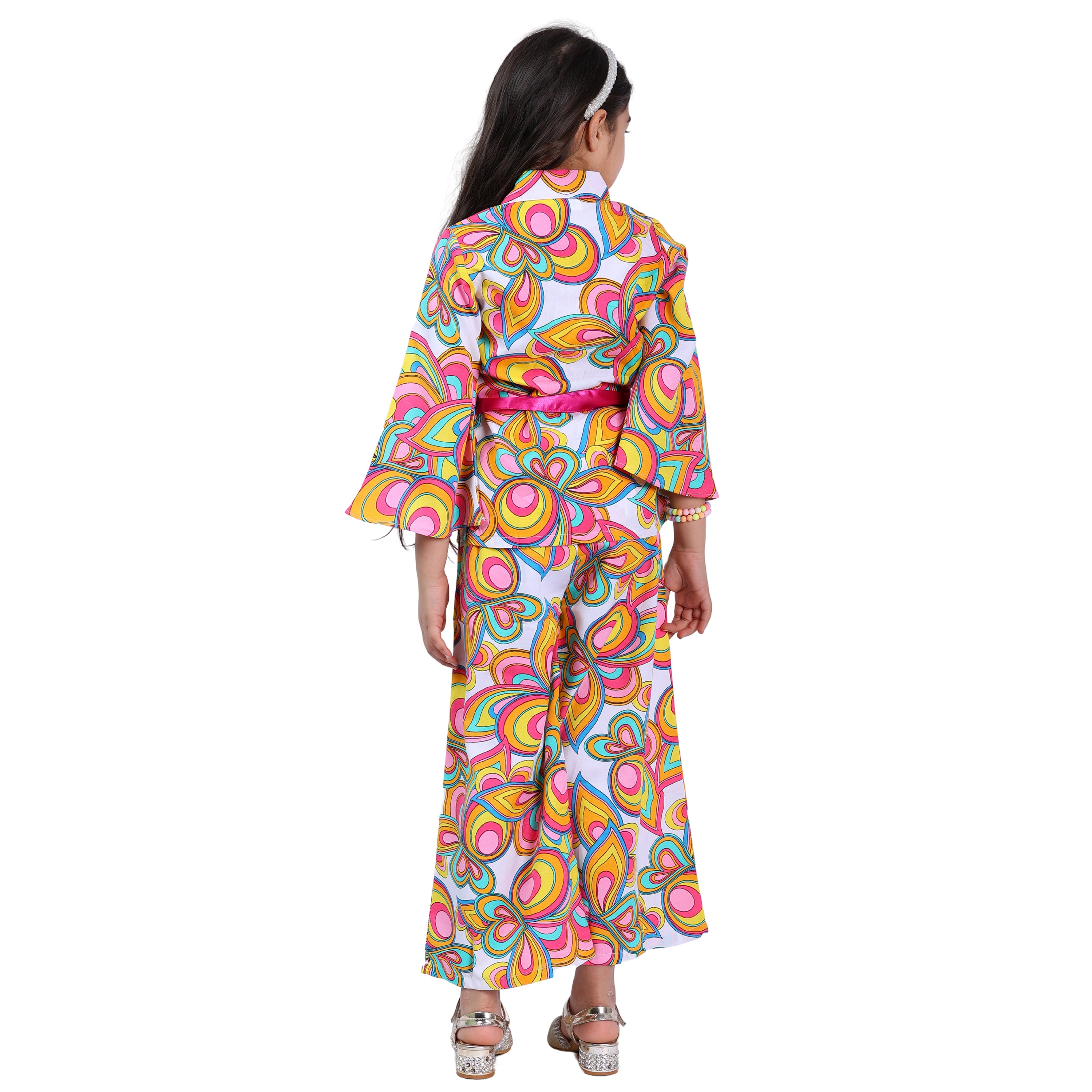 Girls Long Sleeve Cord Set – Abstract Print with Belt (Multi-color)