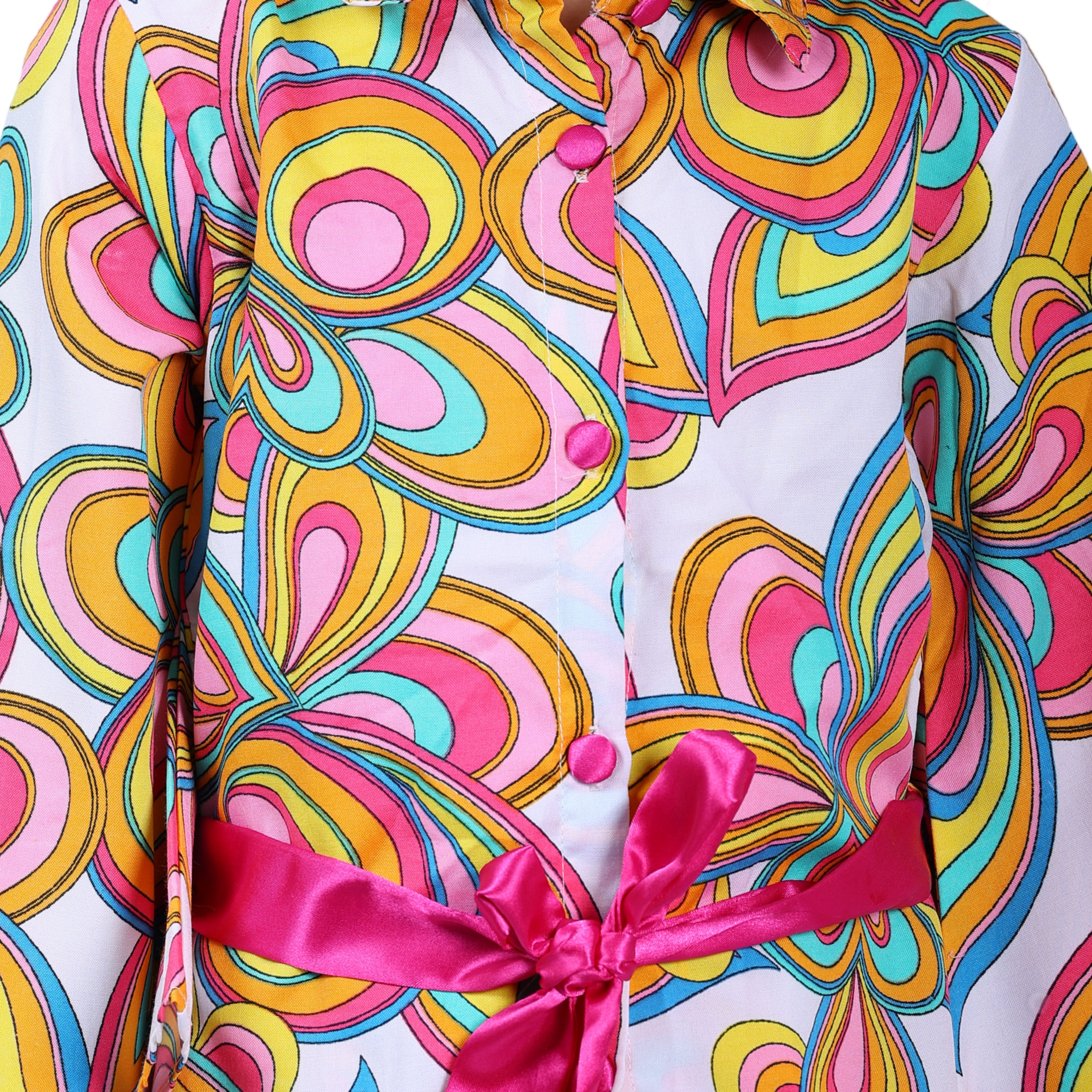 Girls Long Sleeve Cord Set – Abstract Print with Belt (Multi-color)