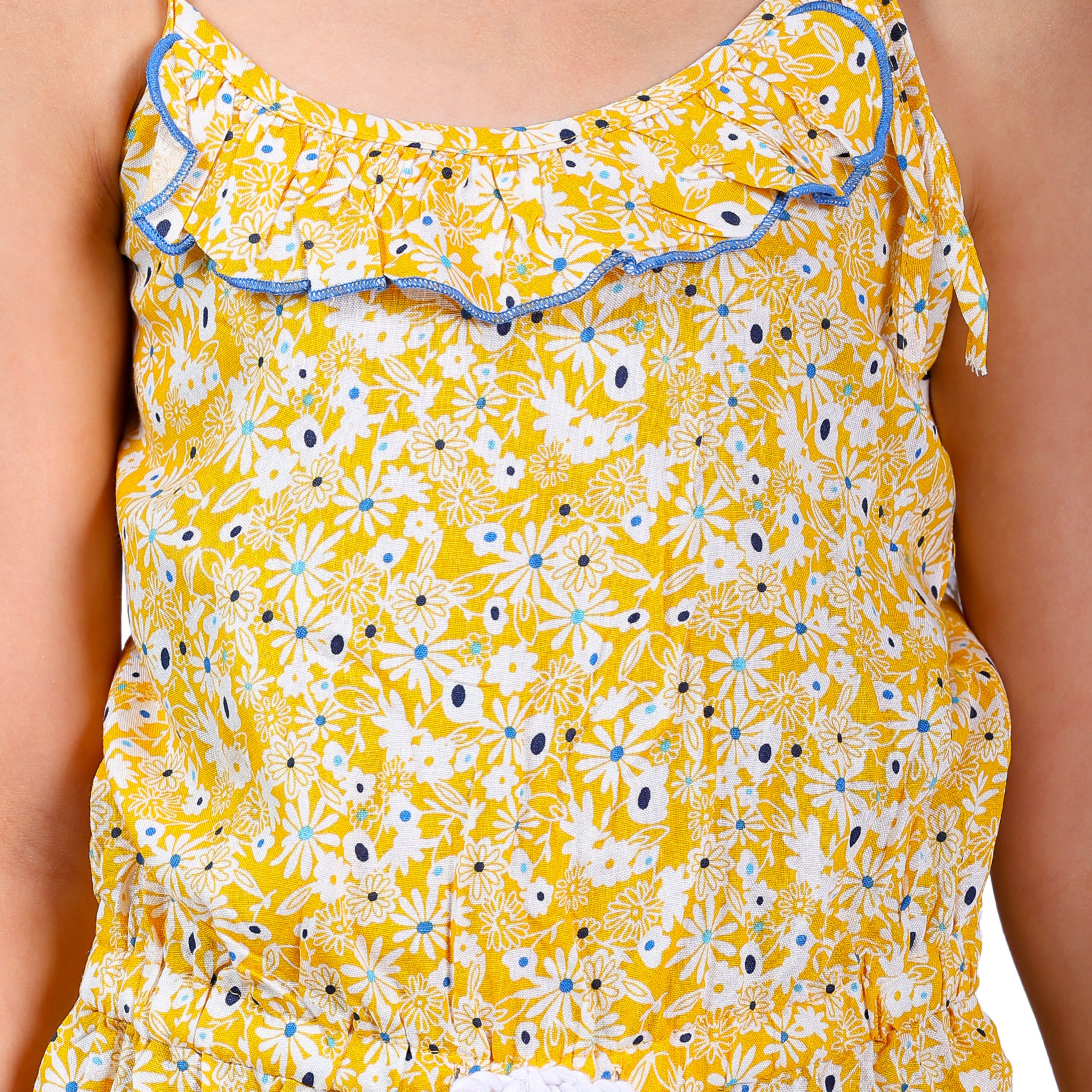 Set of 2 Girls Short Jumpsuits – Multi & Yellow with Tassel Dori Waist (Multi & Yellow)