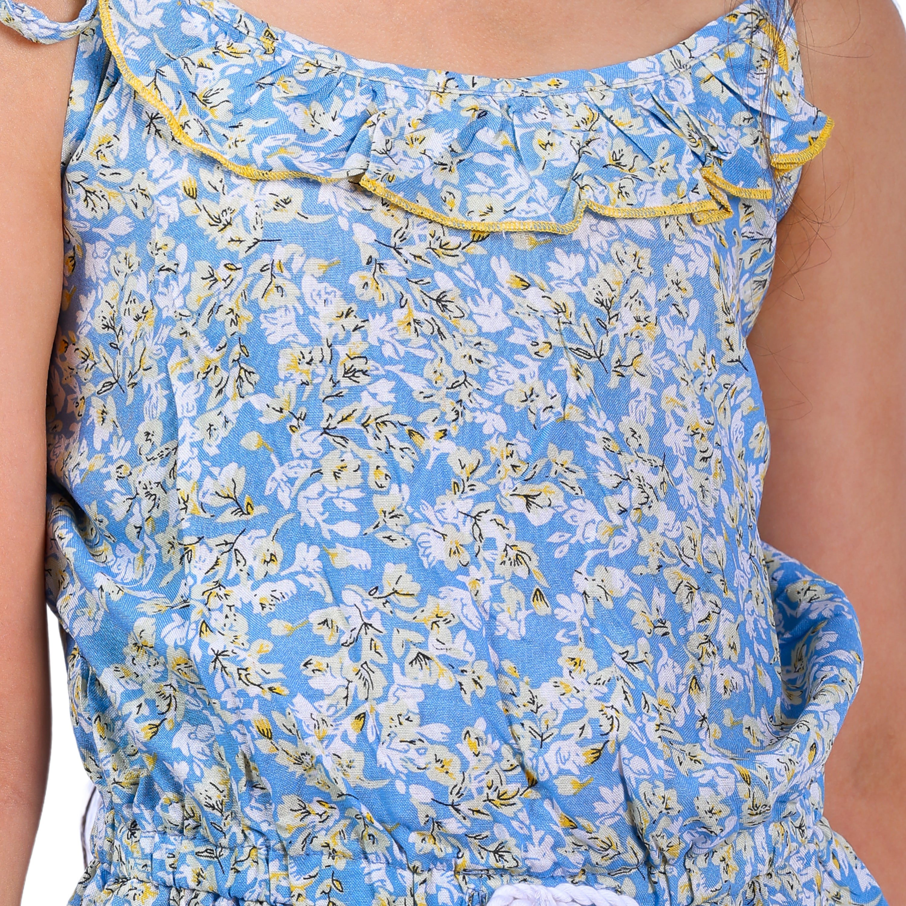 Girls Set of 2 Short Jumpsuits – Yellow & Blue with Tassel Dori (4–10 Yrs)