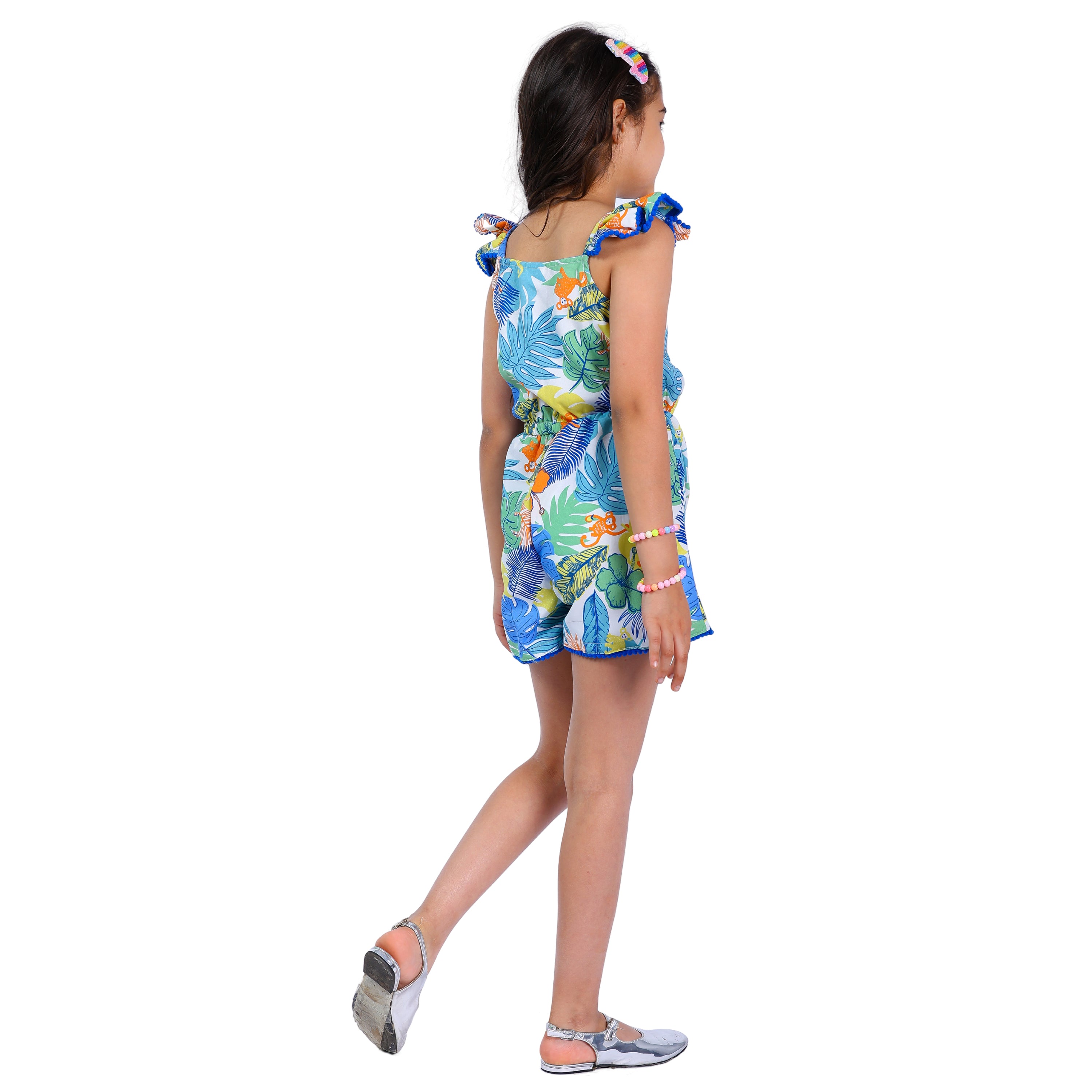 Girls Tropical Print Multi  Stylish Comfortable  Short Jumpsuit Multi