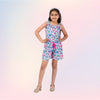 Girls Summer Printed Floral Stylish Comfortable Short Jumpsuit Blue