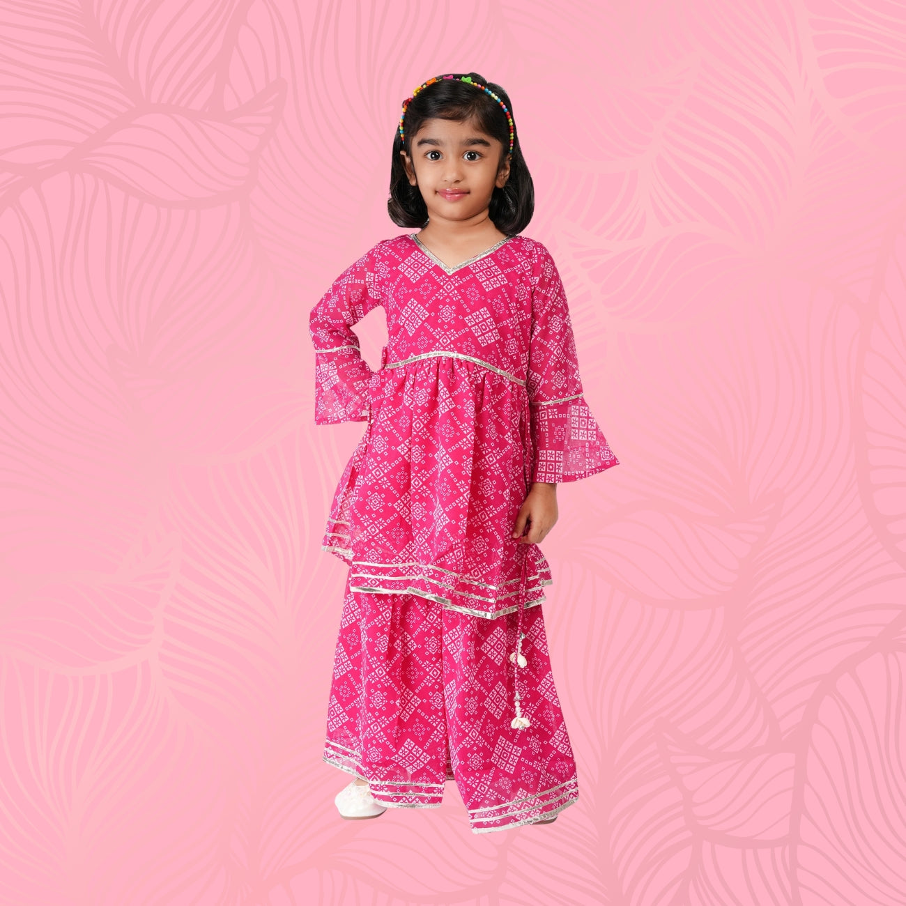 Pink Jaipuri Printed Sharara Set with Gota Work & Kaudi (Ethnic Wear)