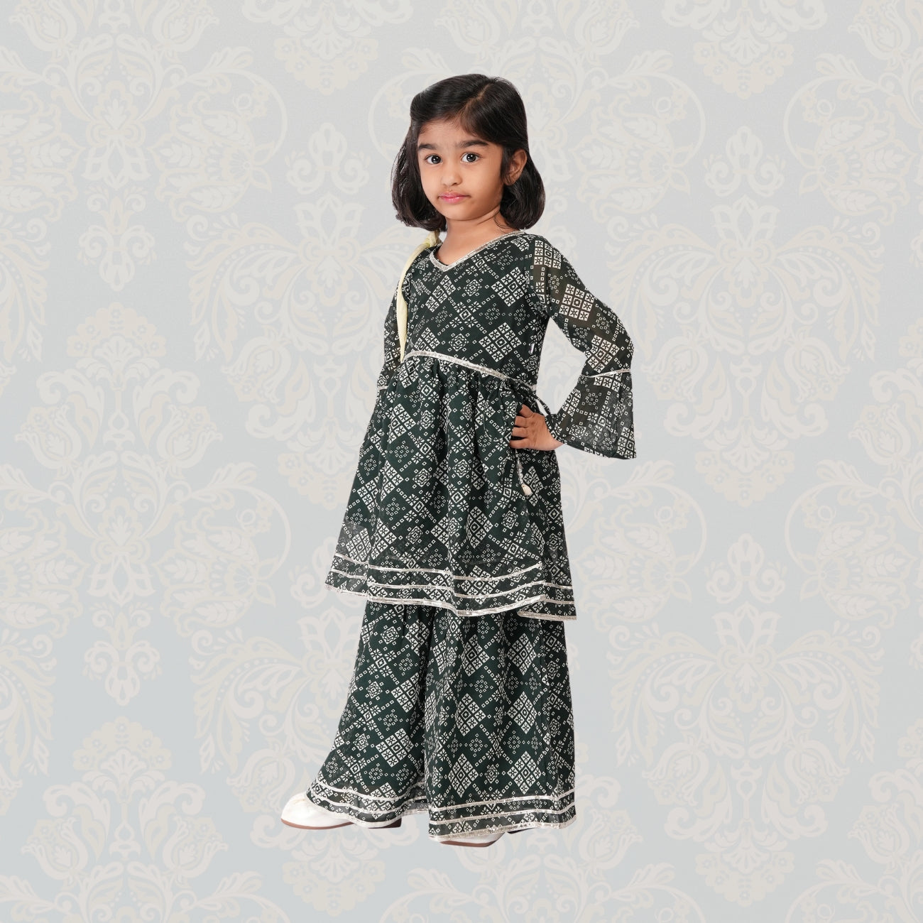Girls Jaipuri Printed Sharara Set – Gota Work & Bell Sleeves (Ethnic Wear)