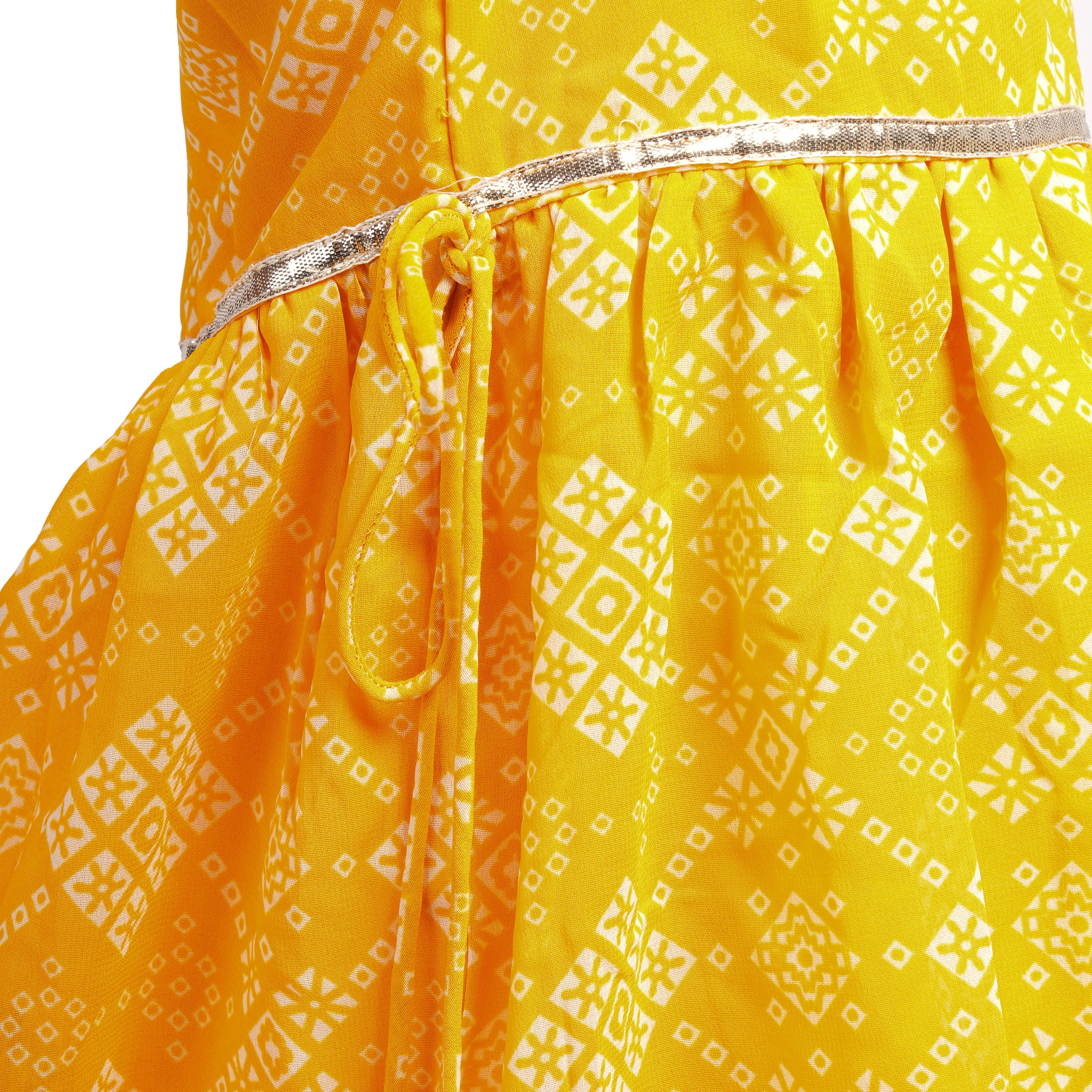 Girls Jaipuri Printed Sharara Set with Gota Work – Ethnic Wear (Yellow)