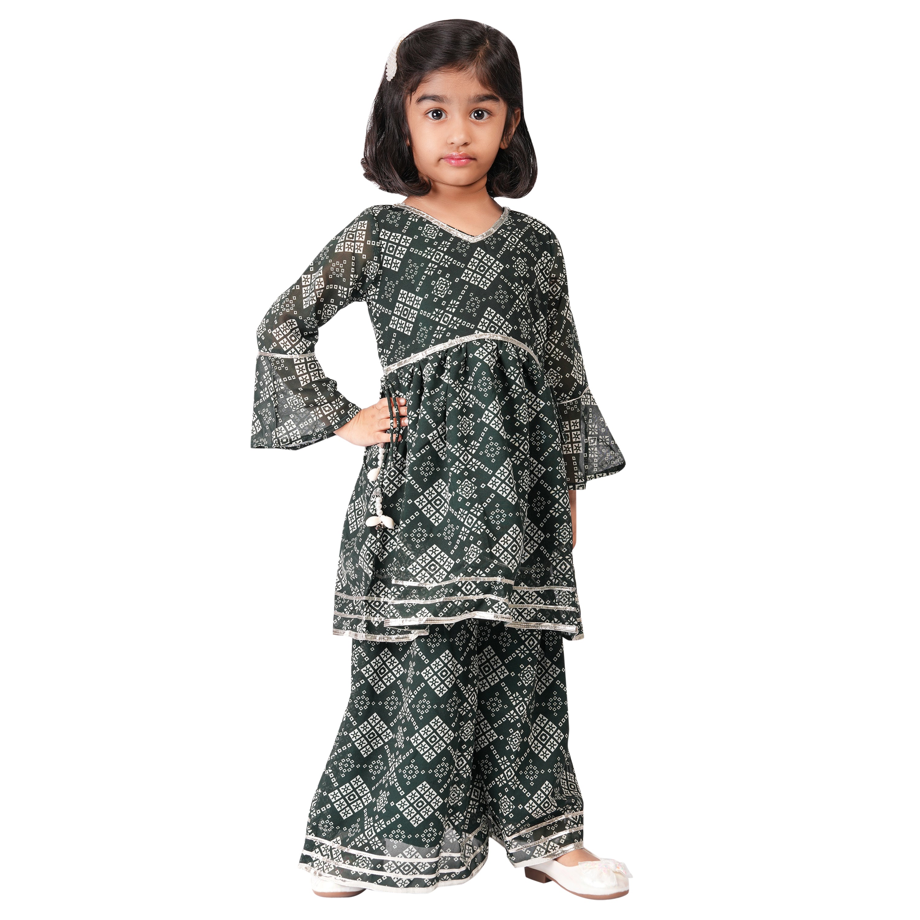 Girls Jaipuri Printed Sharara Set – Gota Work & Bell Sleeves (Ethnic Wear)