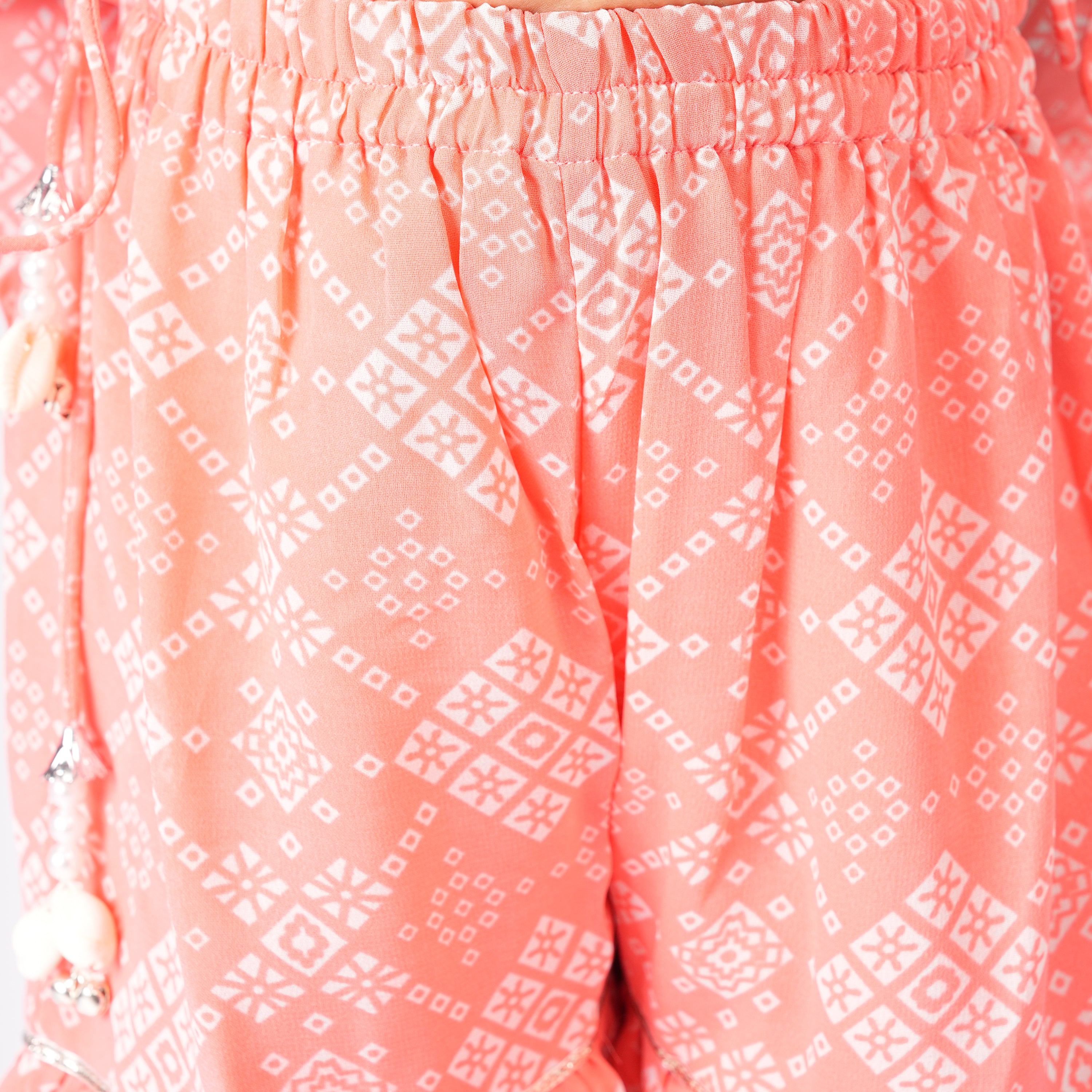 Peach Jaipuri Printed Sharara Set with Gota Patti Work – Ethnic Wear for Girls