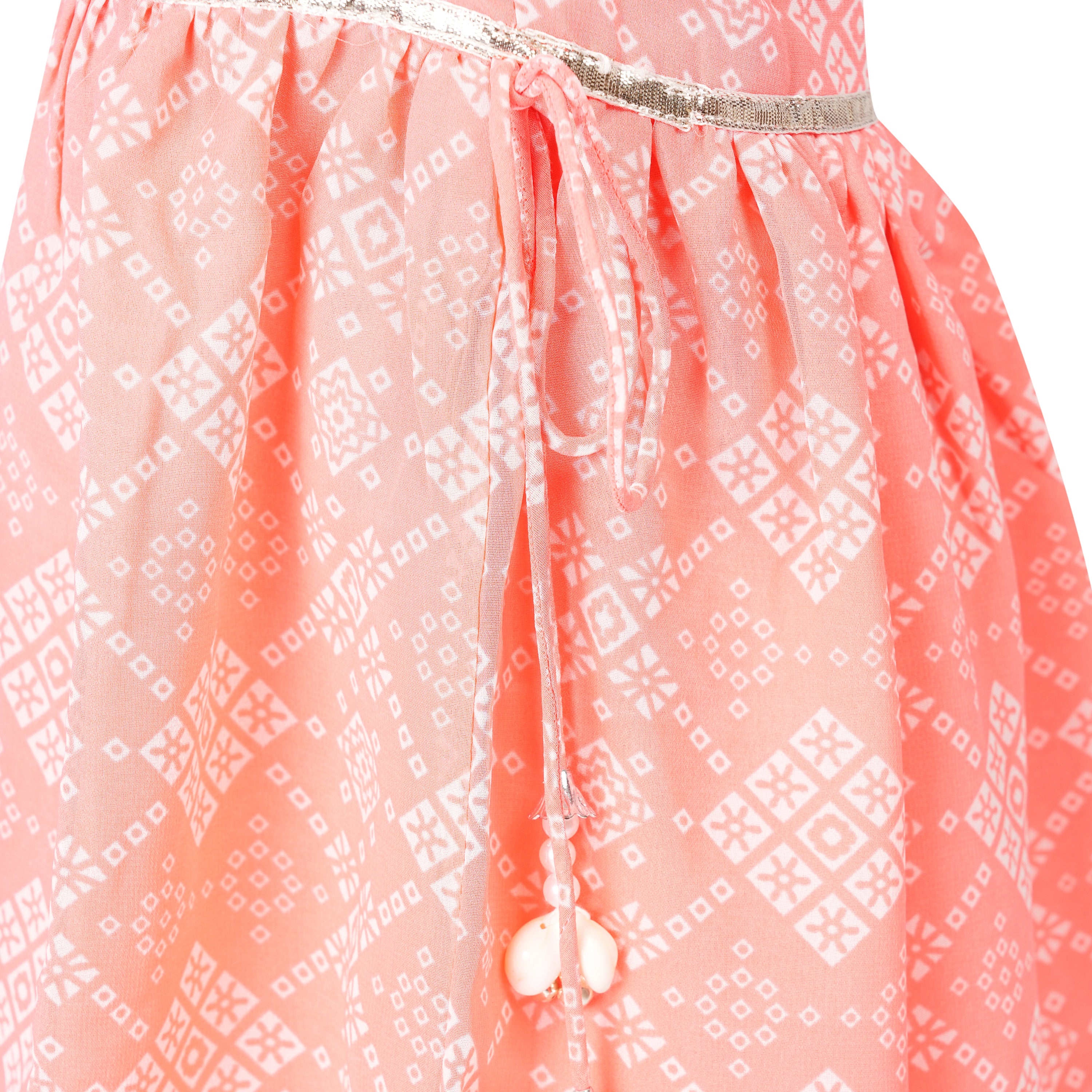 Peach Jaipuri Printed Sharara Set with Gota Patti Work – Ethnic Wear for Girls