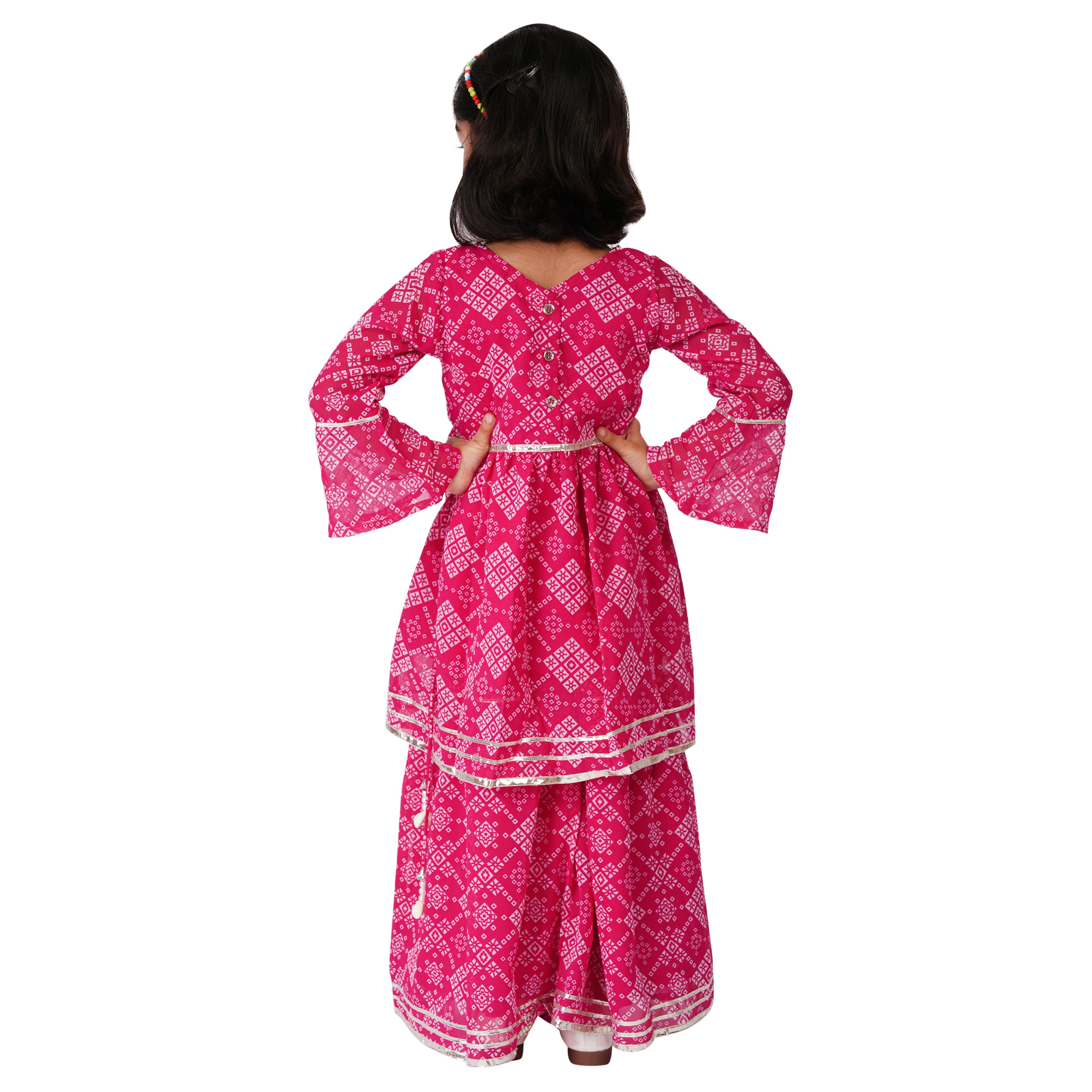 Pink Jaipuri Printed Sharara Set with Gota Work & Kaudi (Ethnic Wear)