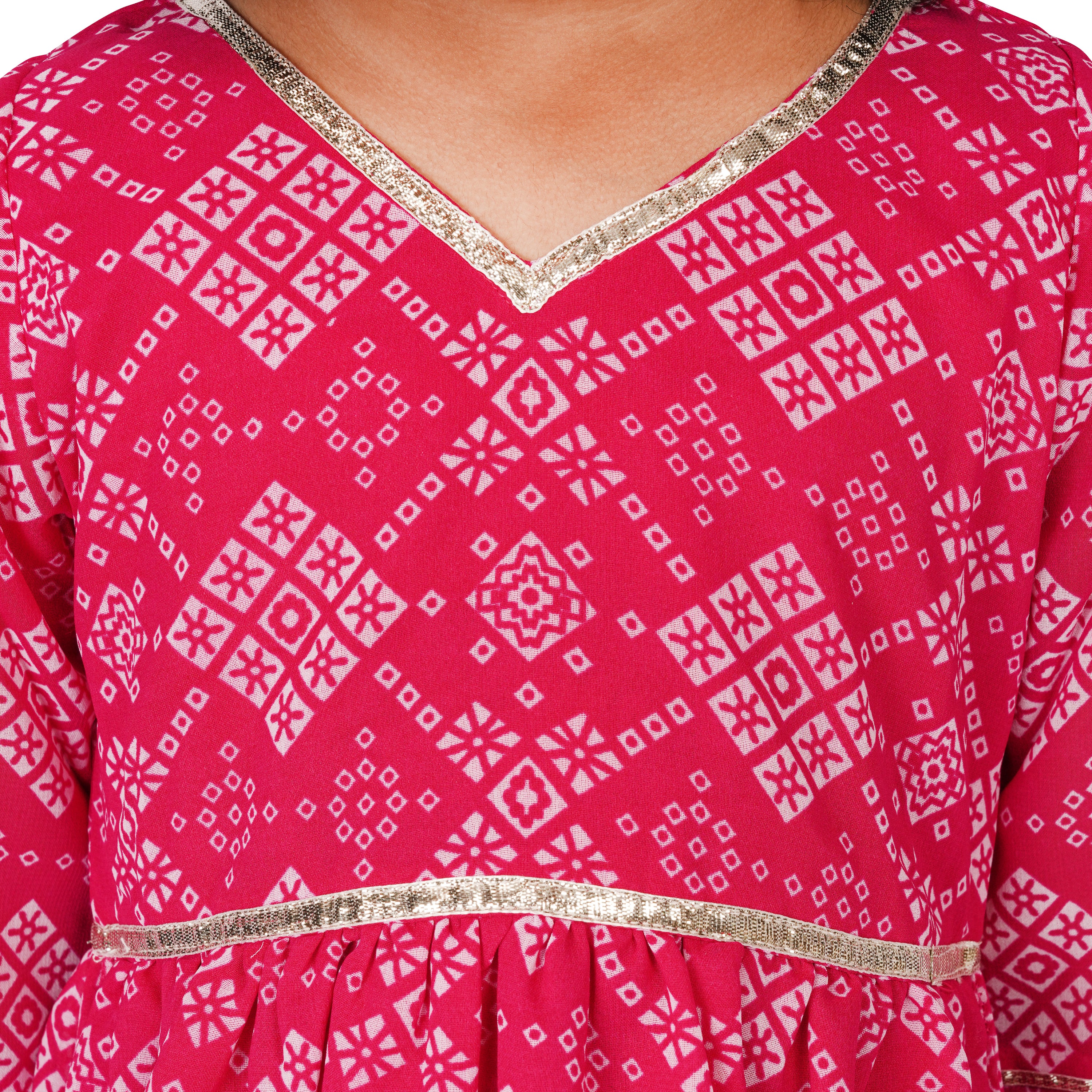 Pink Jaipuri Printed Sharara Set with Gota Work & Kaudi (Ethnic Wear)