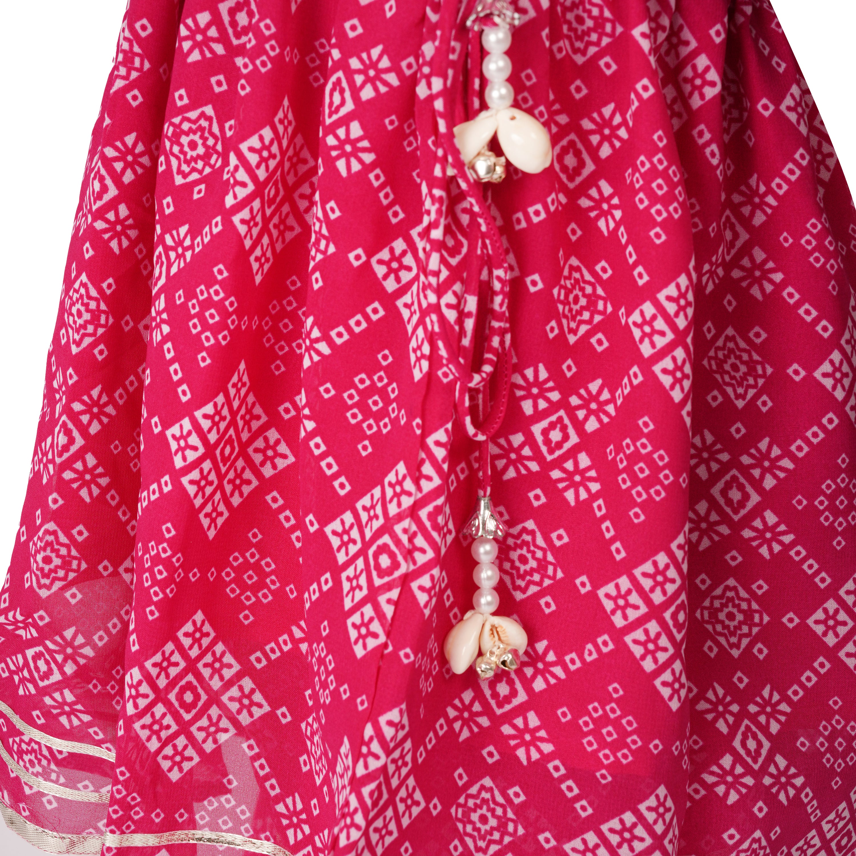 Pink Jaipuri Printed Sharara Set with Gota Work & Kaudi (Ethnic Wear)