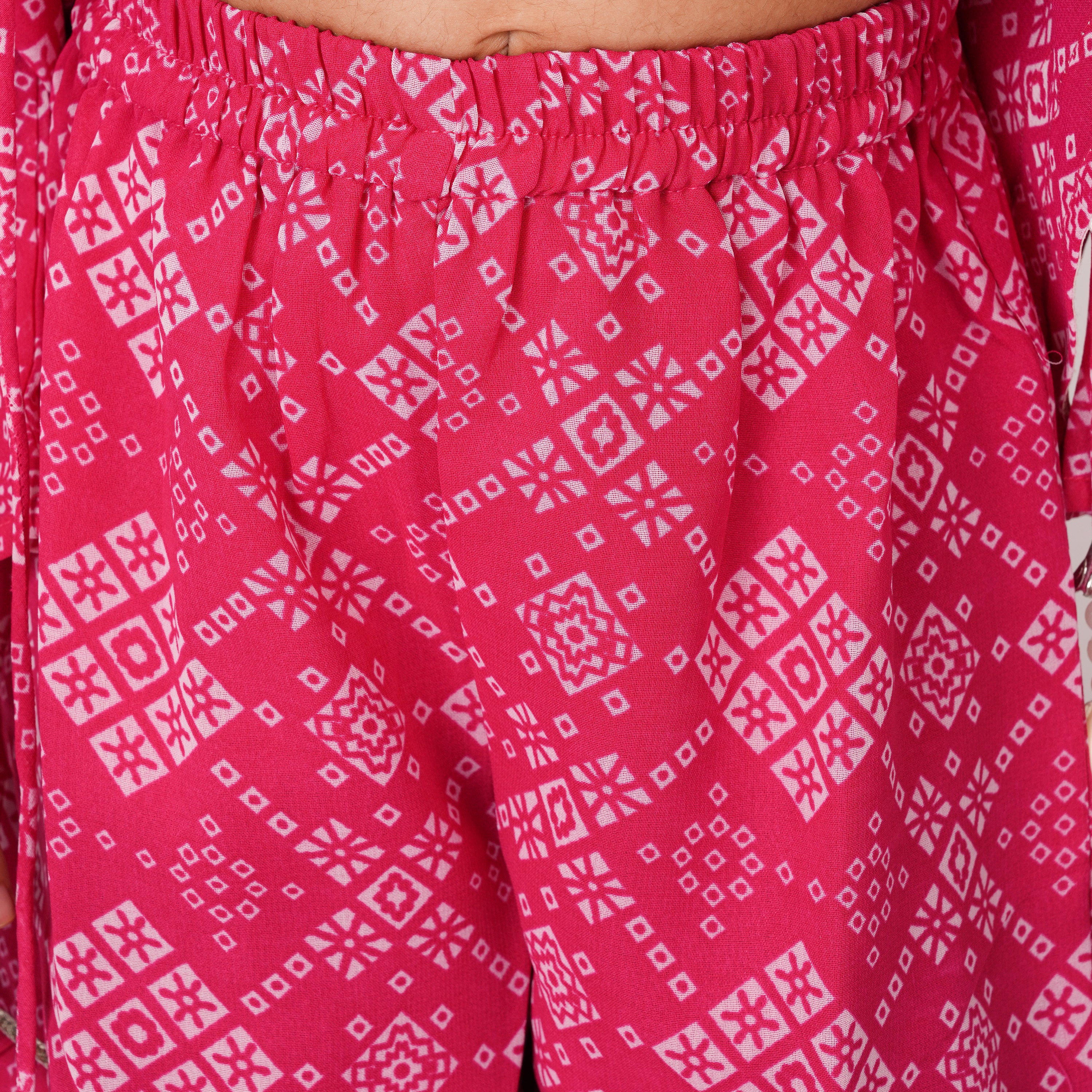 Pink Jaipuri Printed Sharara Set with Gota Work & Kaudi (Ethnic Wear)