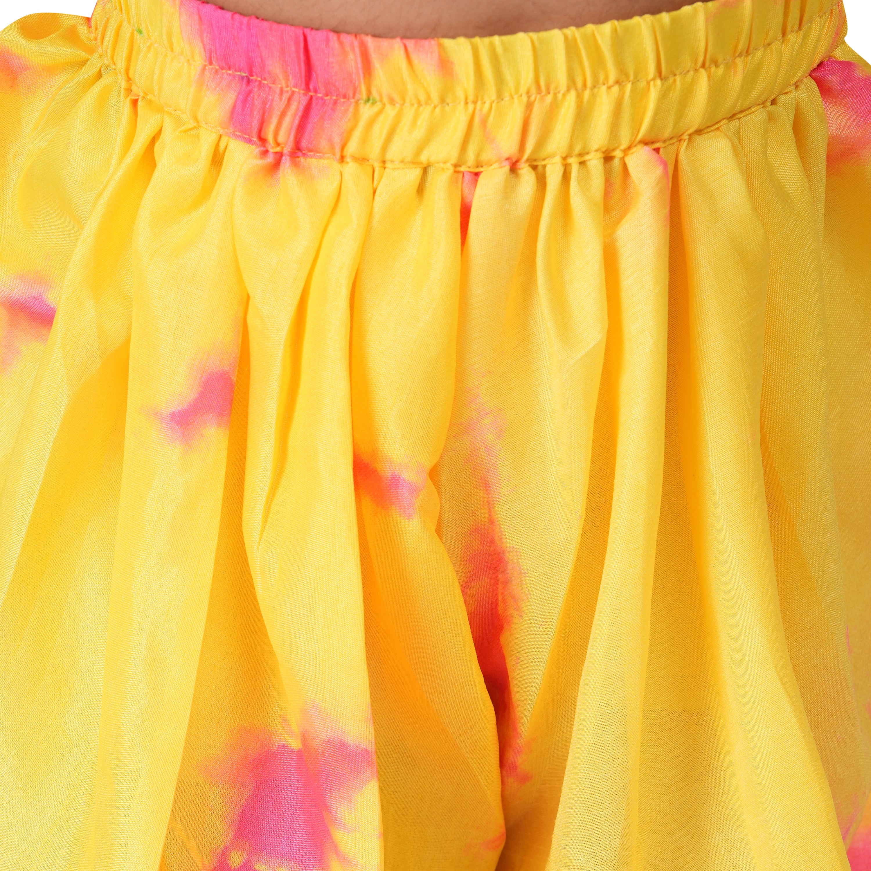 Tie & Dye Cord Set in Art Silk – Yellow & Pink