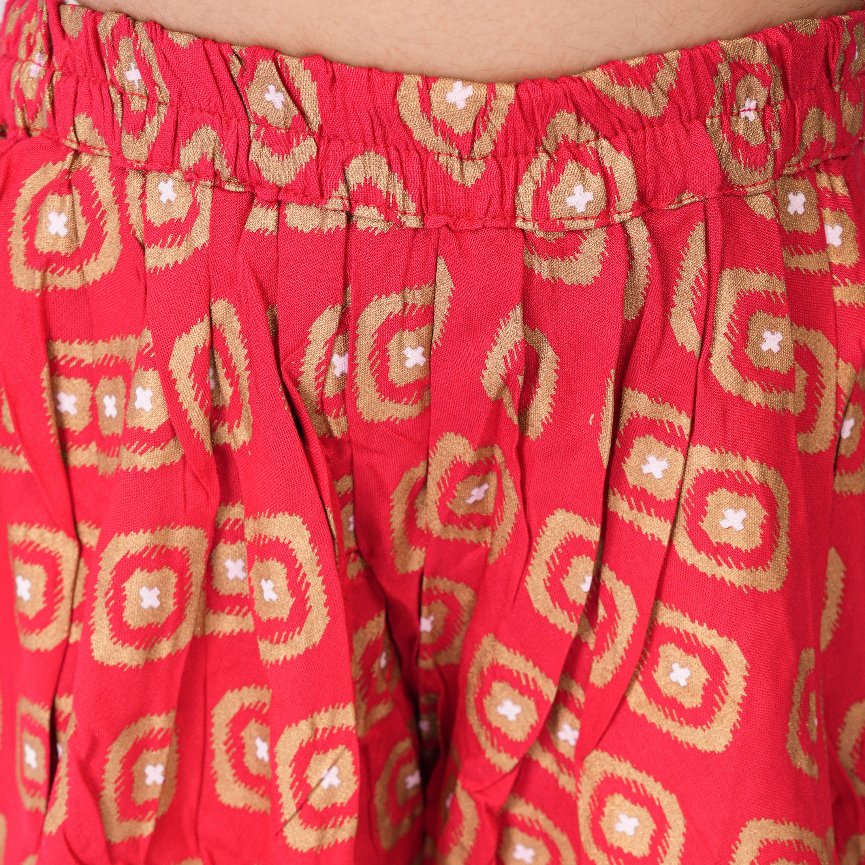 Girls Ethnic Dhoti Set – Beige & Red Foil Print with Gota Patti Work