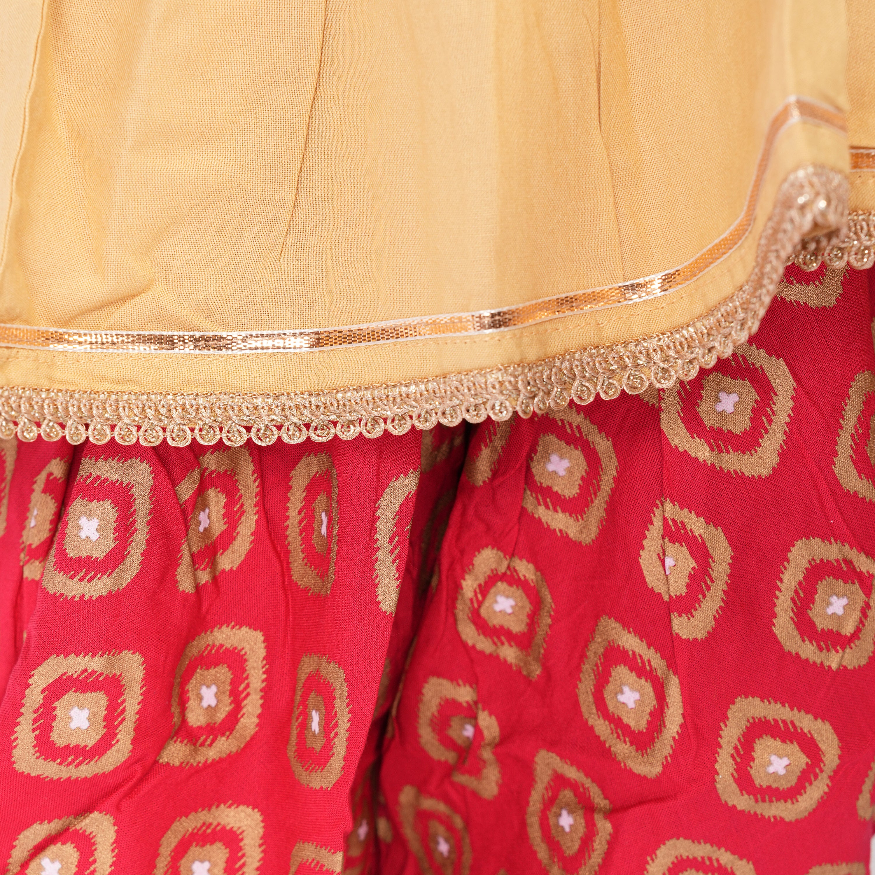 Girls Ethnic Dhoti Set – Beige & Red Foil Print with Gota Patti Work