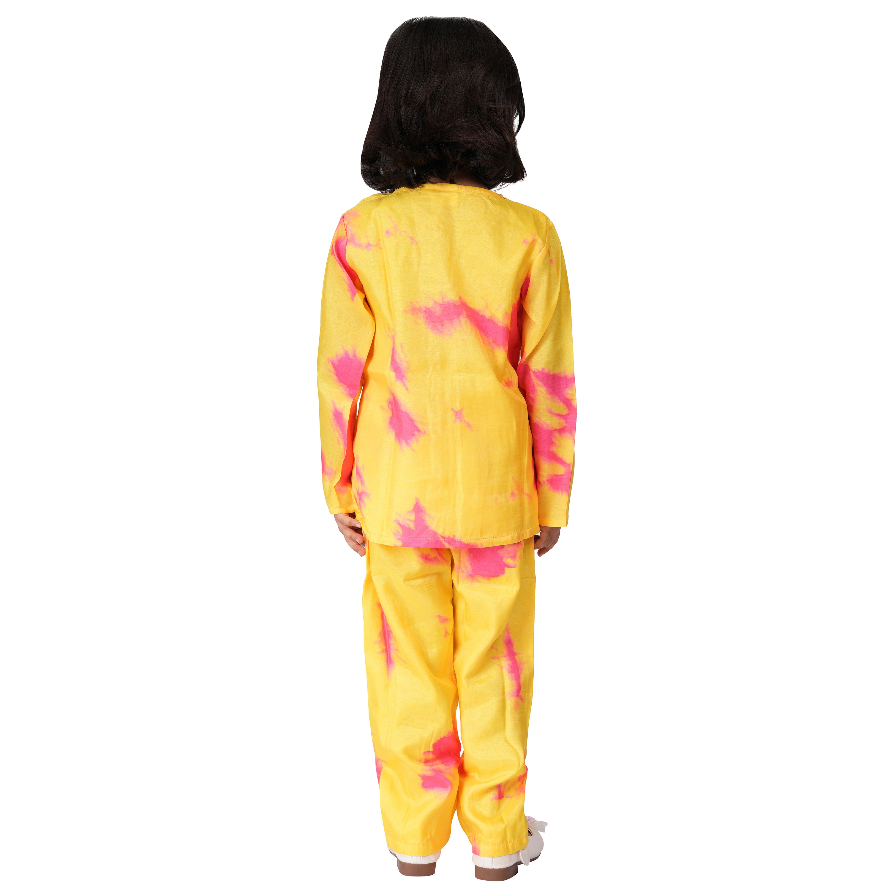 Tie & Dye Cord Set in Art Silk – Yellow & Pink