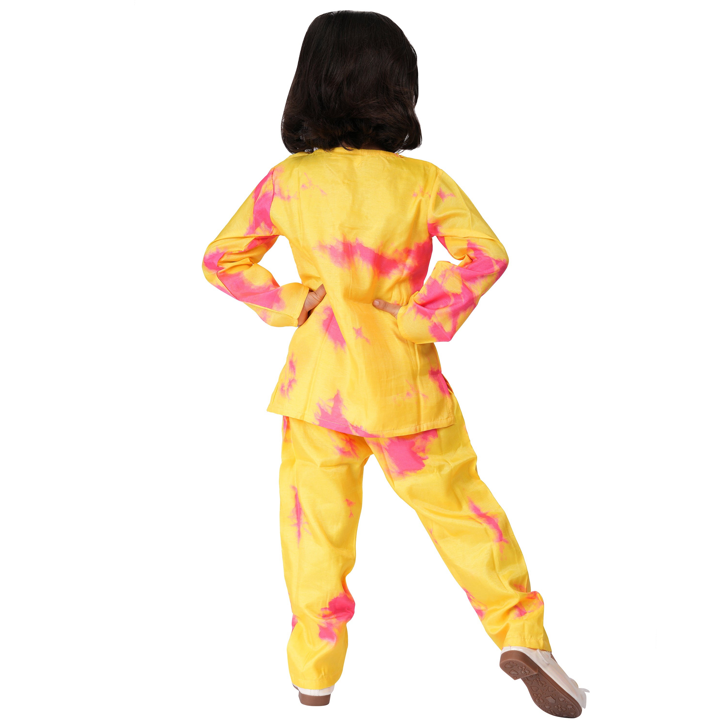 Tie & Dye Cord Set in Art Silk – Yellow & Pink
